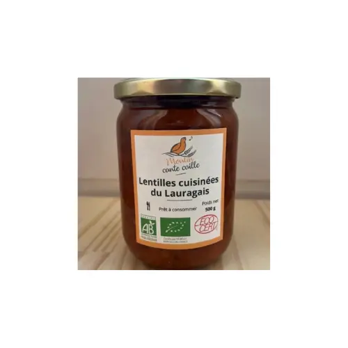 Jar of cooked Lauragais organic lentils - 500 g - batch no. 1227