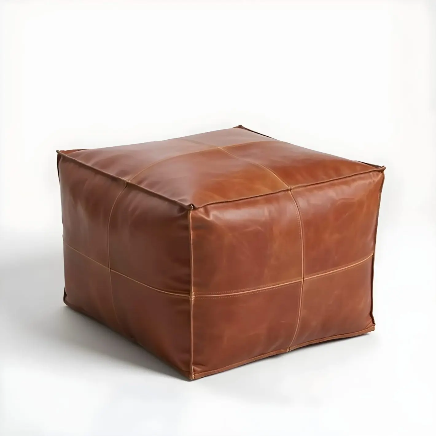 Grand pouf carré en cuir de 61 cm (24 pouces) – Pouf de sol marocain artisanal