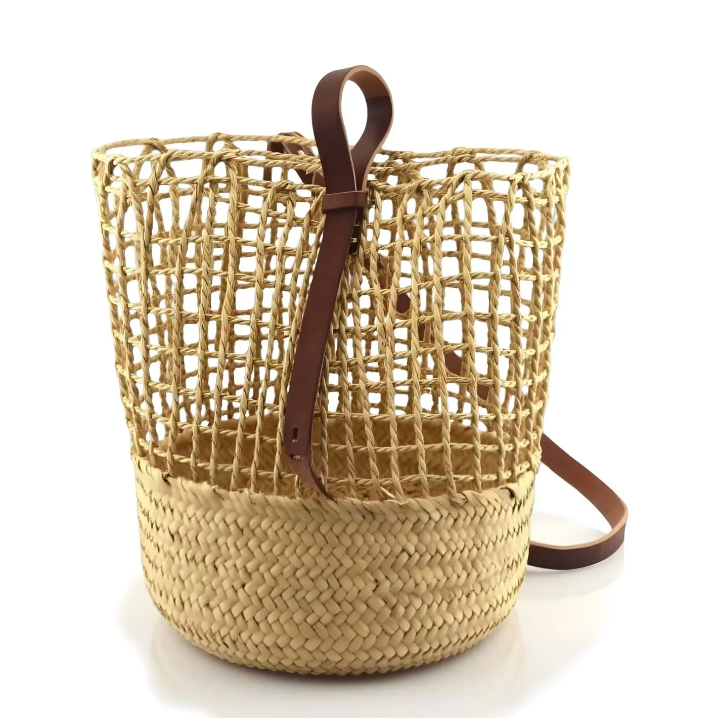 Handwoven Straw Backpack – Artisan Beach Rucksack with Leather Straps