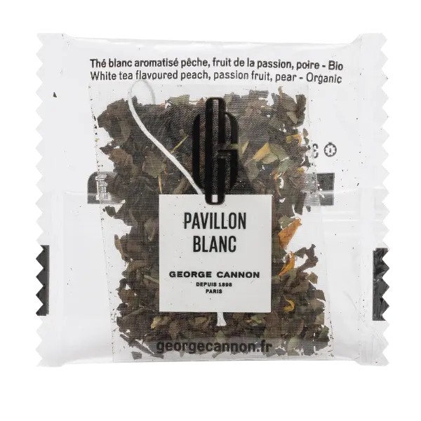 PAVILLON BLANC Thé blanc aromatisé à la pêche, au fruit de la passion et à la poire Bio - Carton 160 sachets