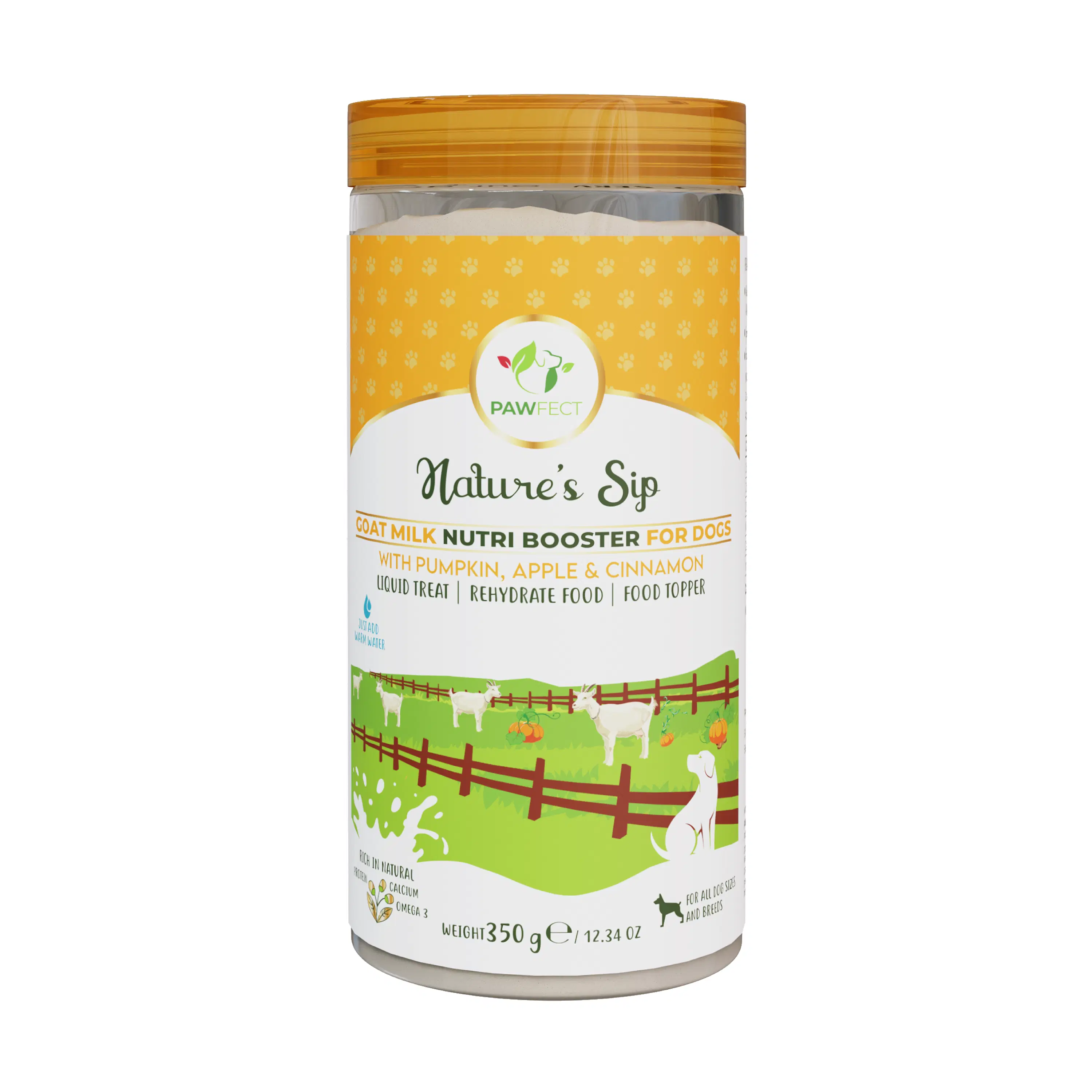 Pawfect Nature's Sip Ziegenmilchpulver mit Kürbis, Apfel, Zimt und Kürbiskernen | Leicht verdaulich | Prä- und Probiotika | Gesunder Topper | Unterstützung der Flüssigkeitszufuhr | 70 Messlöffel | (350 g/12.34 Unzen)