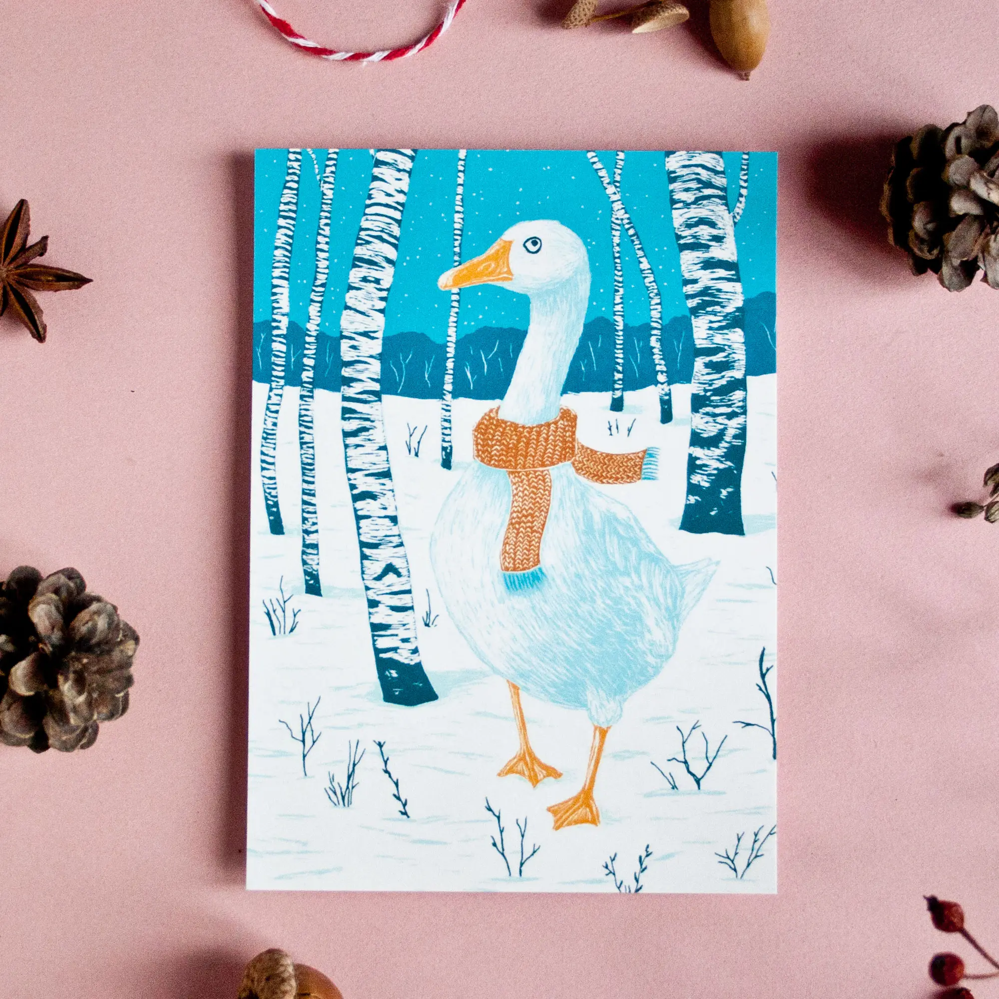 Weihnachtskarte Gans mit Schal
