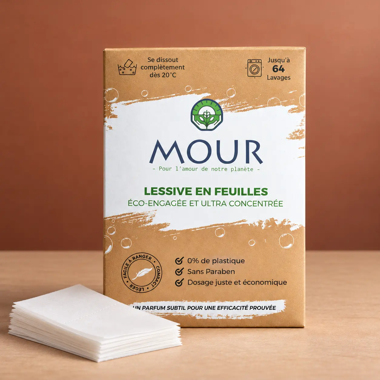 Lessive en feuilles ultra-concentrée – jusqu’à 64 lavages – MOURGREEN