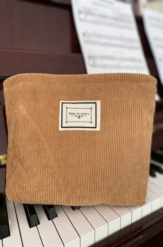 Camel ribbed velvet pouch