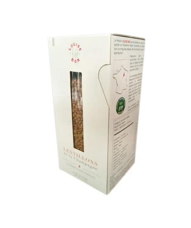 Scatola di cartone di lenticchie di champagne