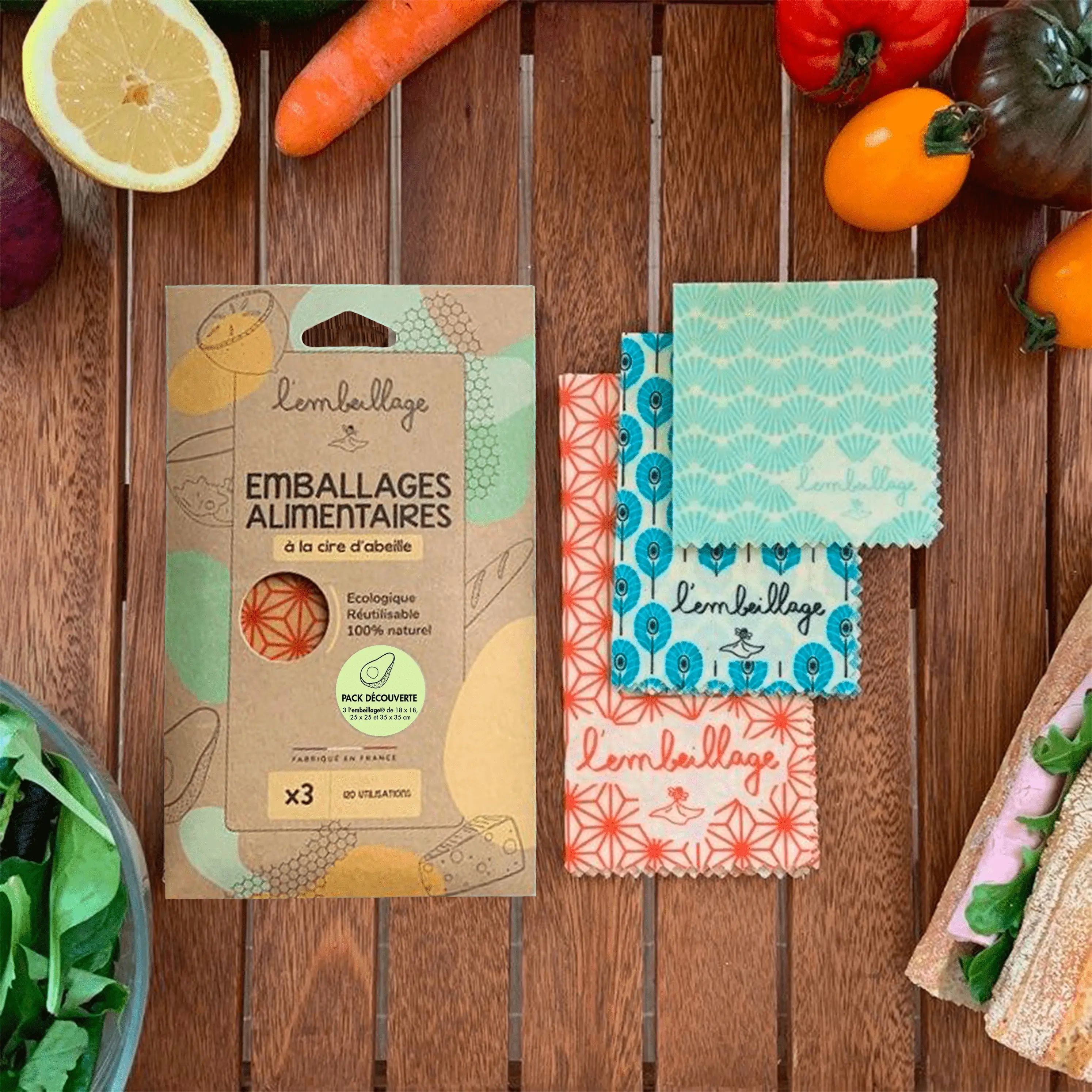 The Beewrap - Discovery Pack 3 sizes - Origami pattern