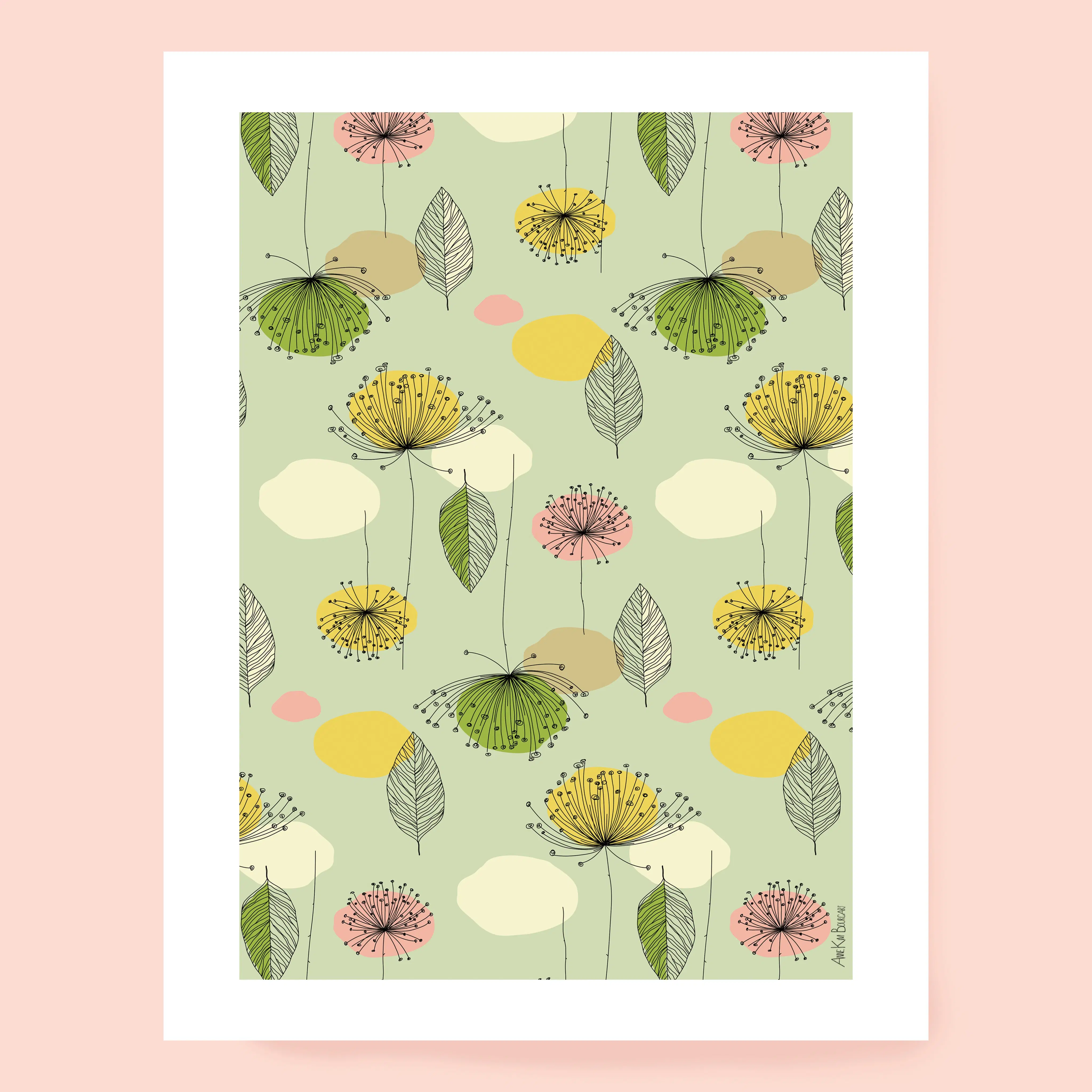 Poster Dandelions flowers spirit vintage wallpaper format A4