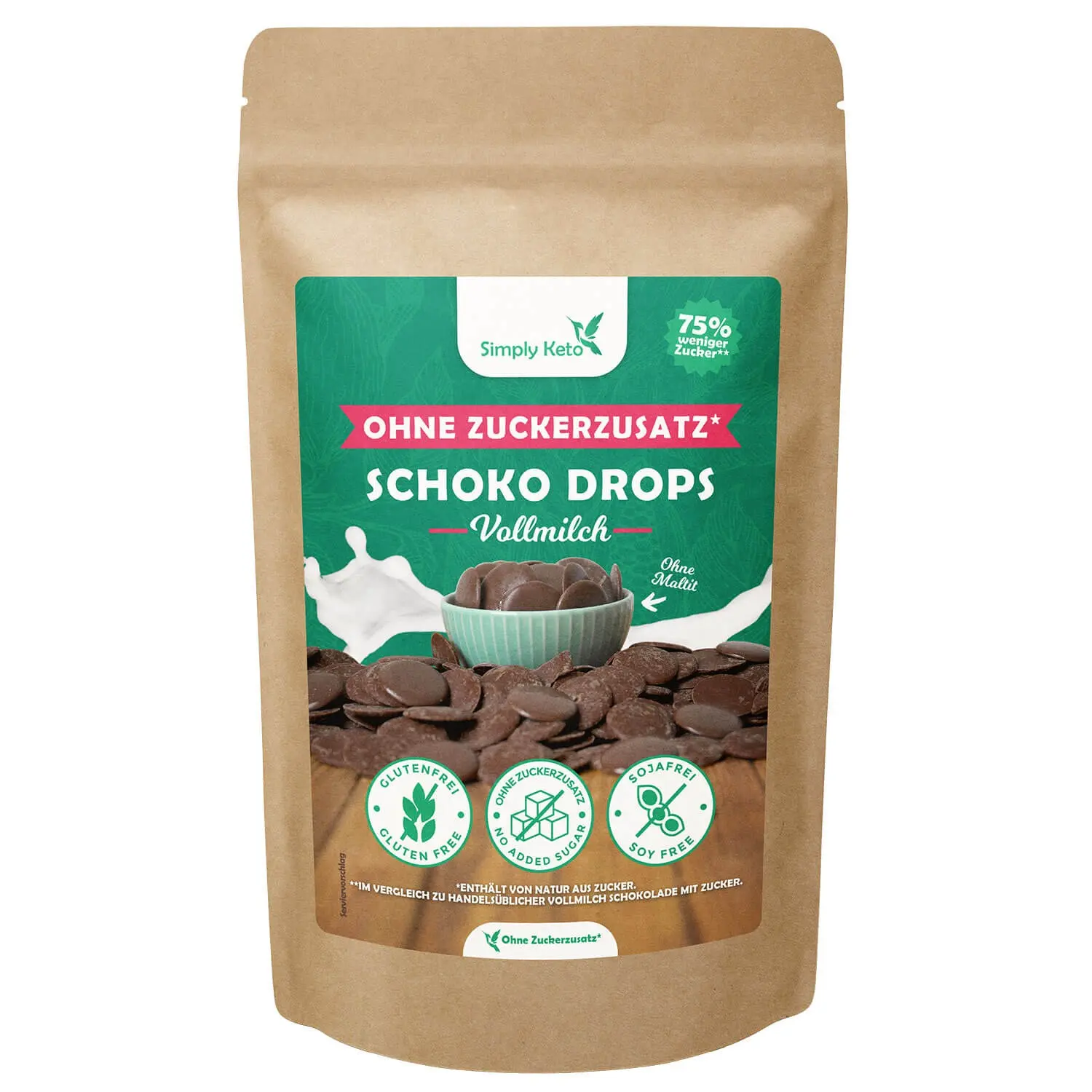 VOLLMILCH Schoko Drops mit Erythrit 750g | Vorteilspack