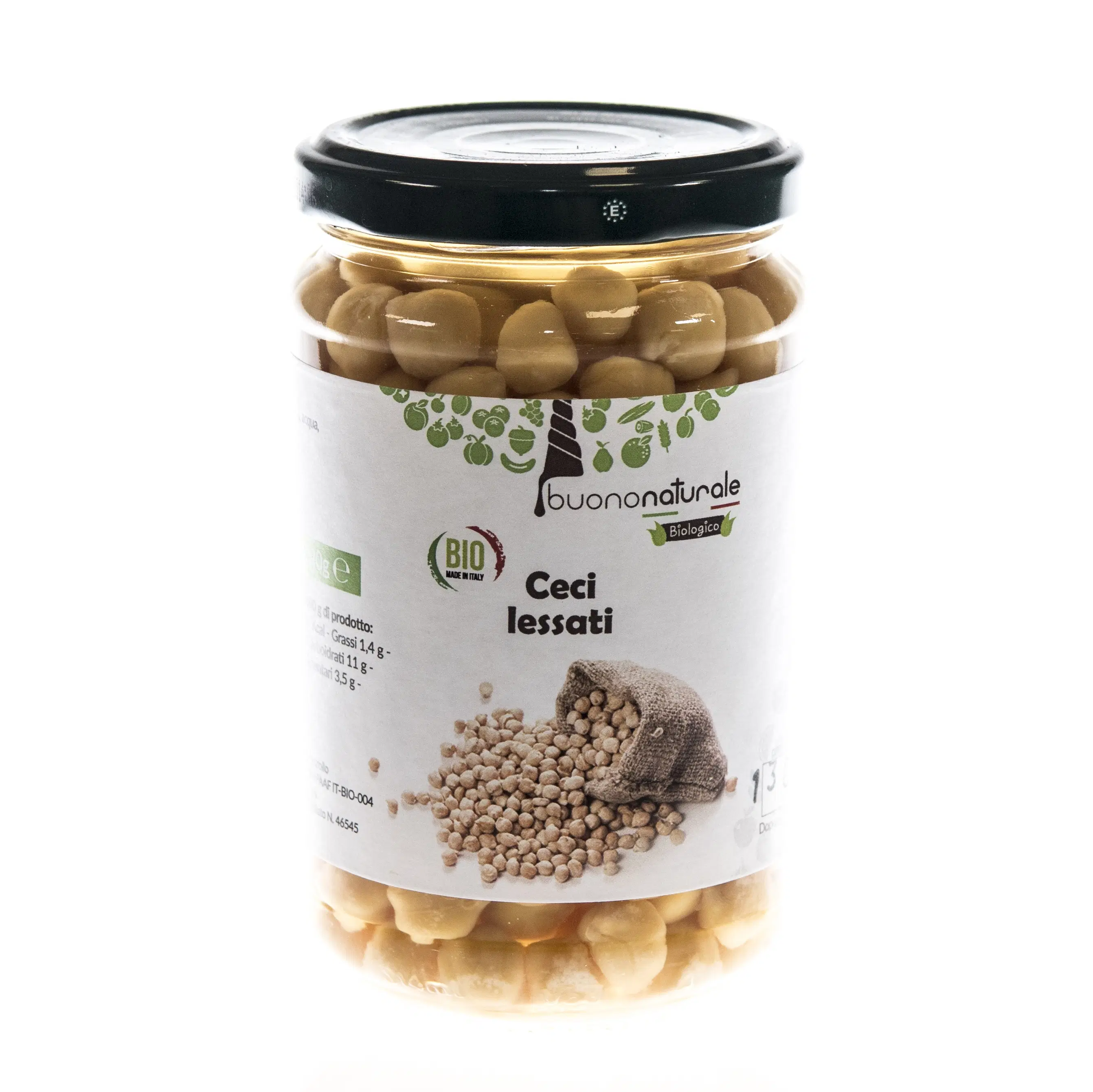 Ceci Lessati BIO 300g – Vegane, italienische, vorgefertigte und natürliche Konservierungsstoffe in Barattoli di Vetro riutilizzable/riciclabili