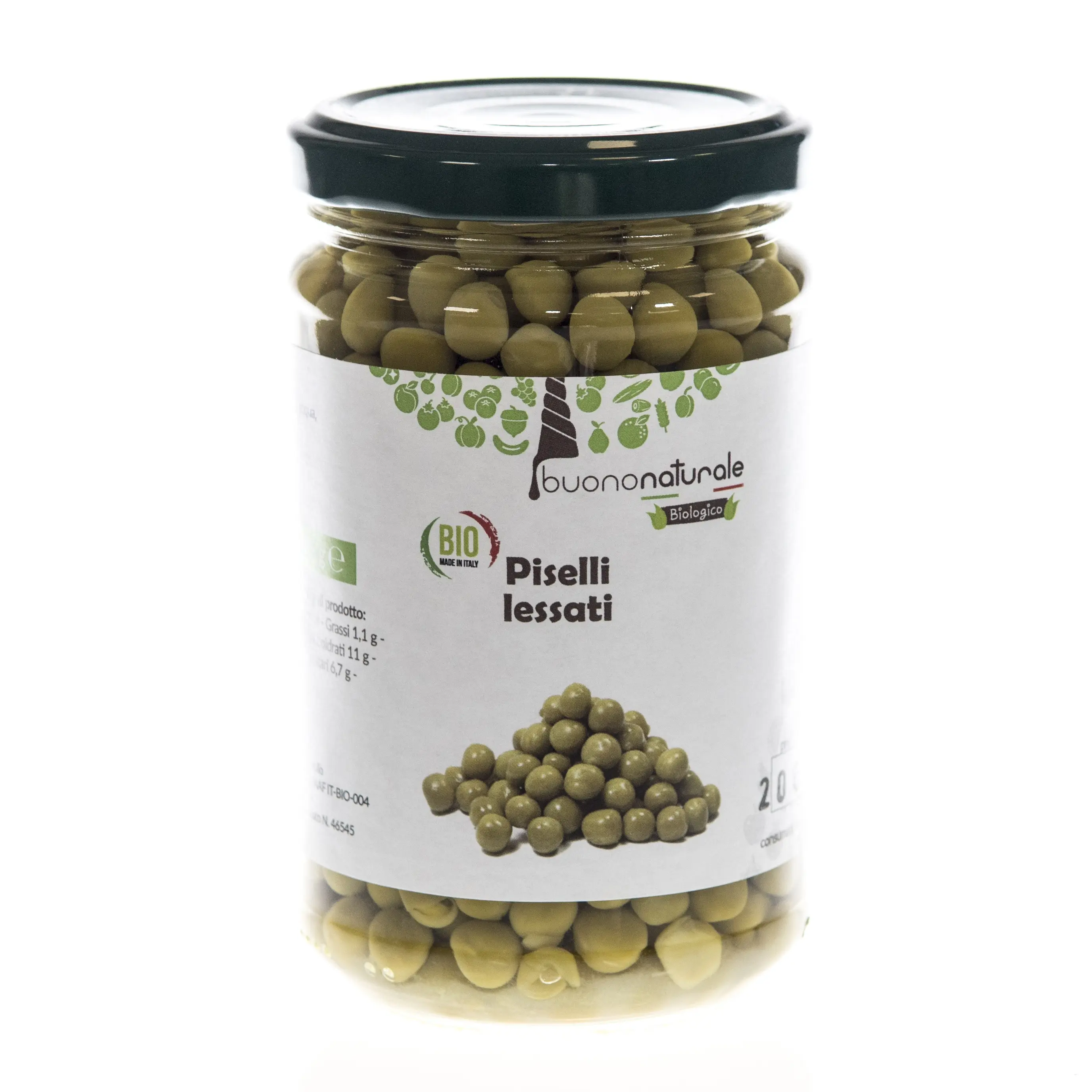 Piselli Lessati BIO 300g – Vorgefertigte und natürlich konservierte vegane italienische Zutaten in Barattoli di Vetro riutilizzierbar/riciclabili