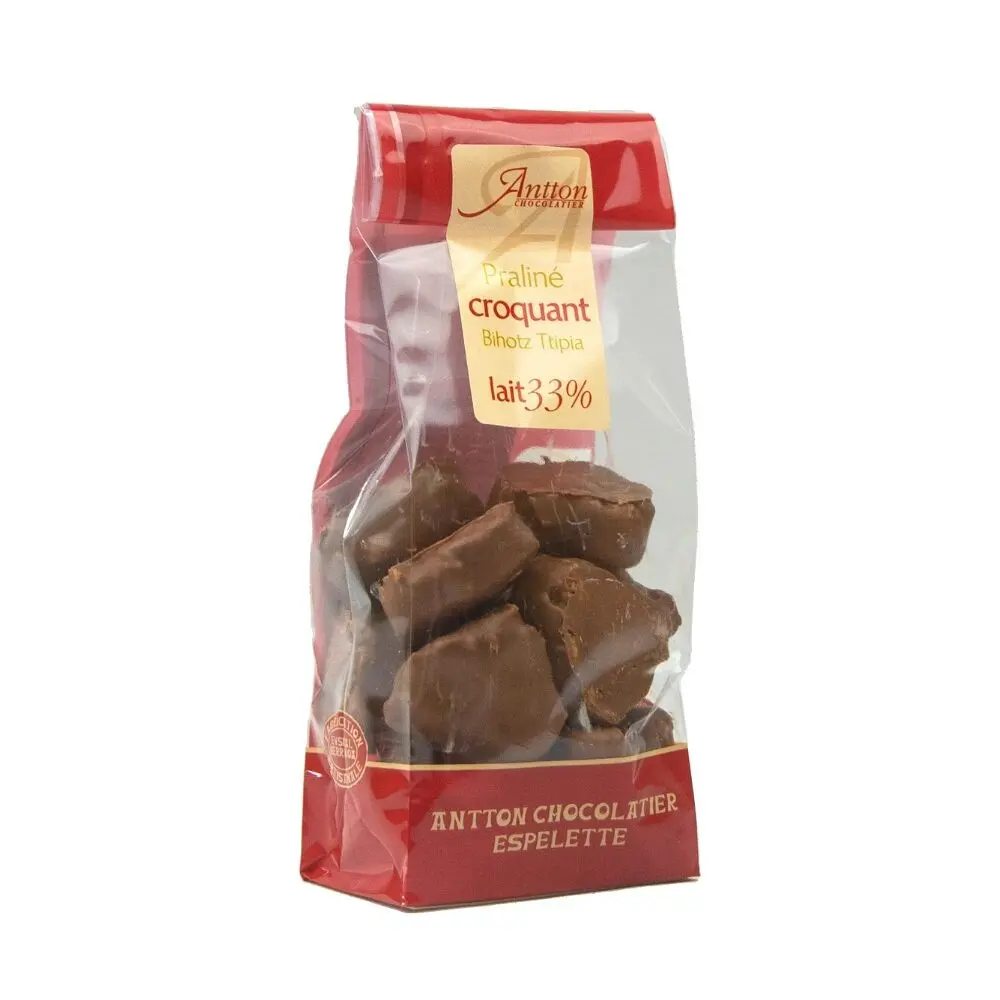 Bag of crunchy praline hearts, milk chocolate, 110g
