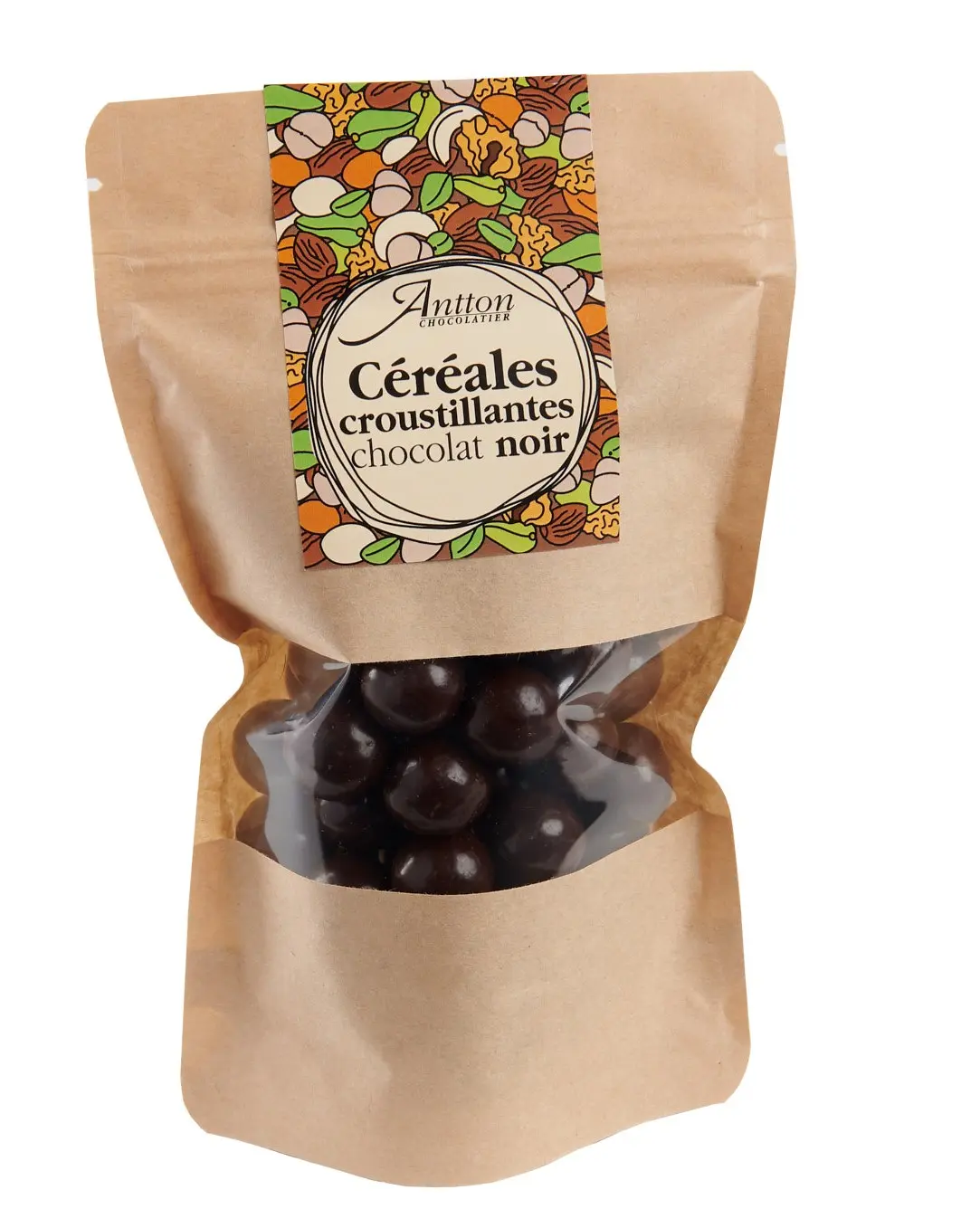 Bag of crispy cereals, dark chocolate, 110g