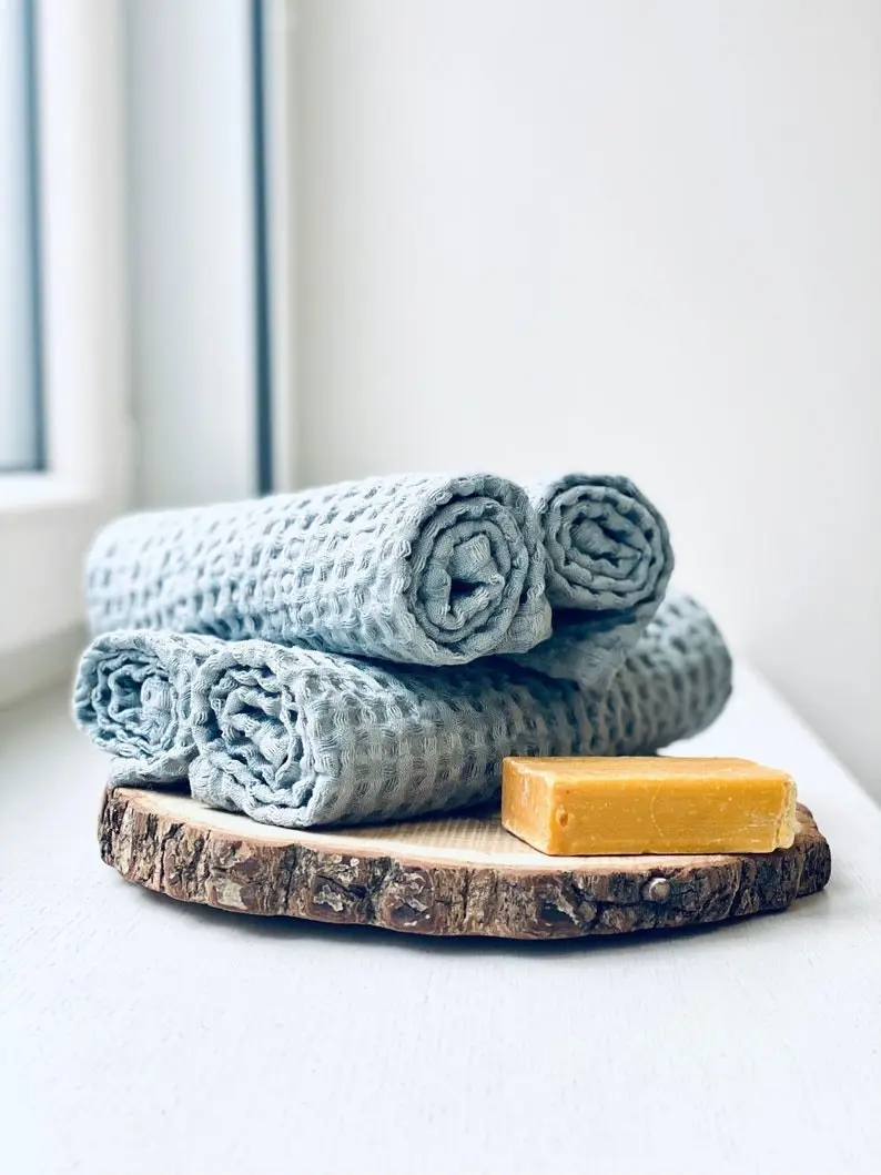 Linen Waffle Bath Towels Set of 4