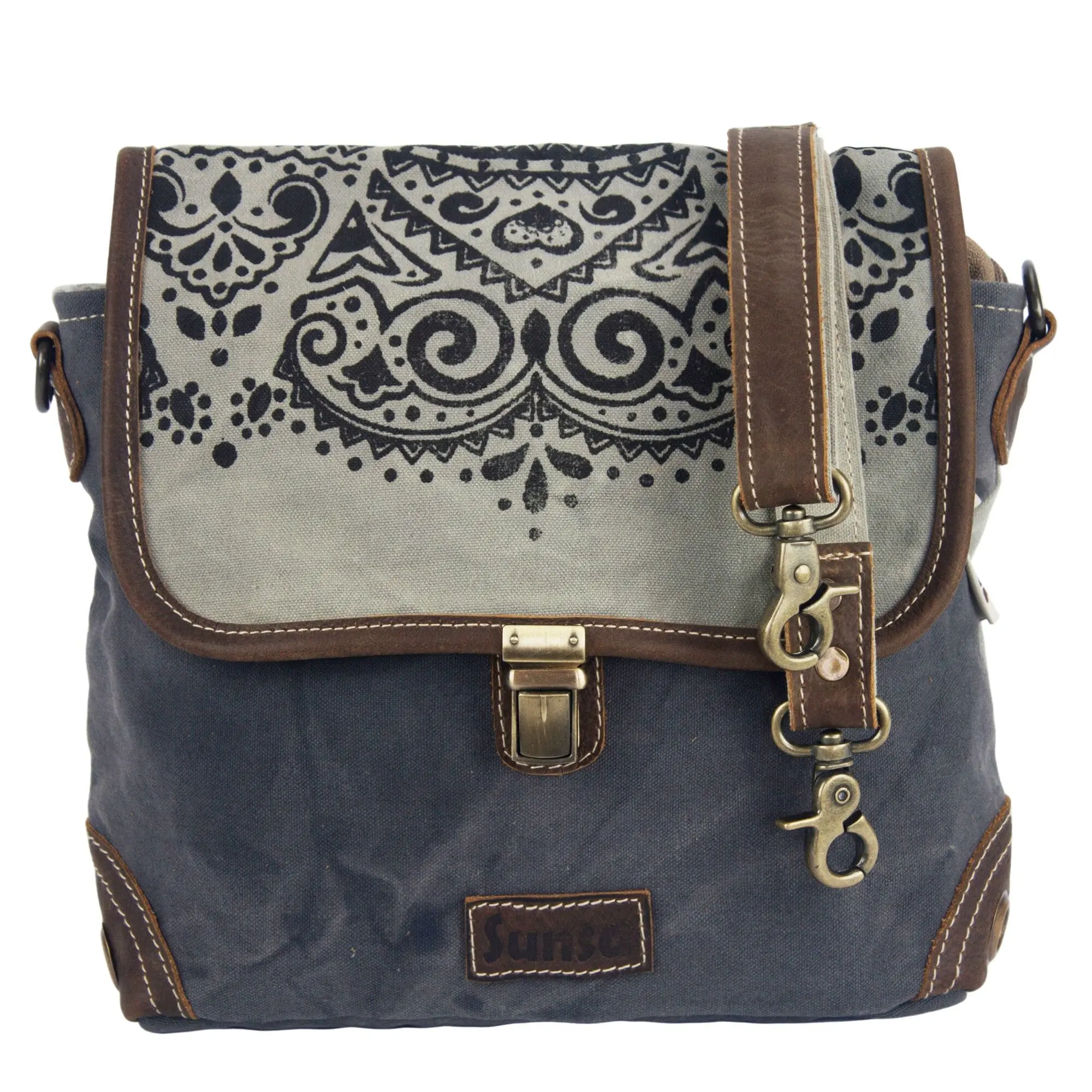 Sunsa Damen Messenger Tasche. Kurier Form Umhängetasche. Schultertasche im Vintage Stil. Handtasche aus Canvas ( Segeltuch). Kleine Crossbody Bag für Frauen.