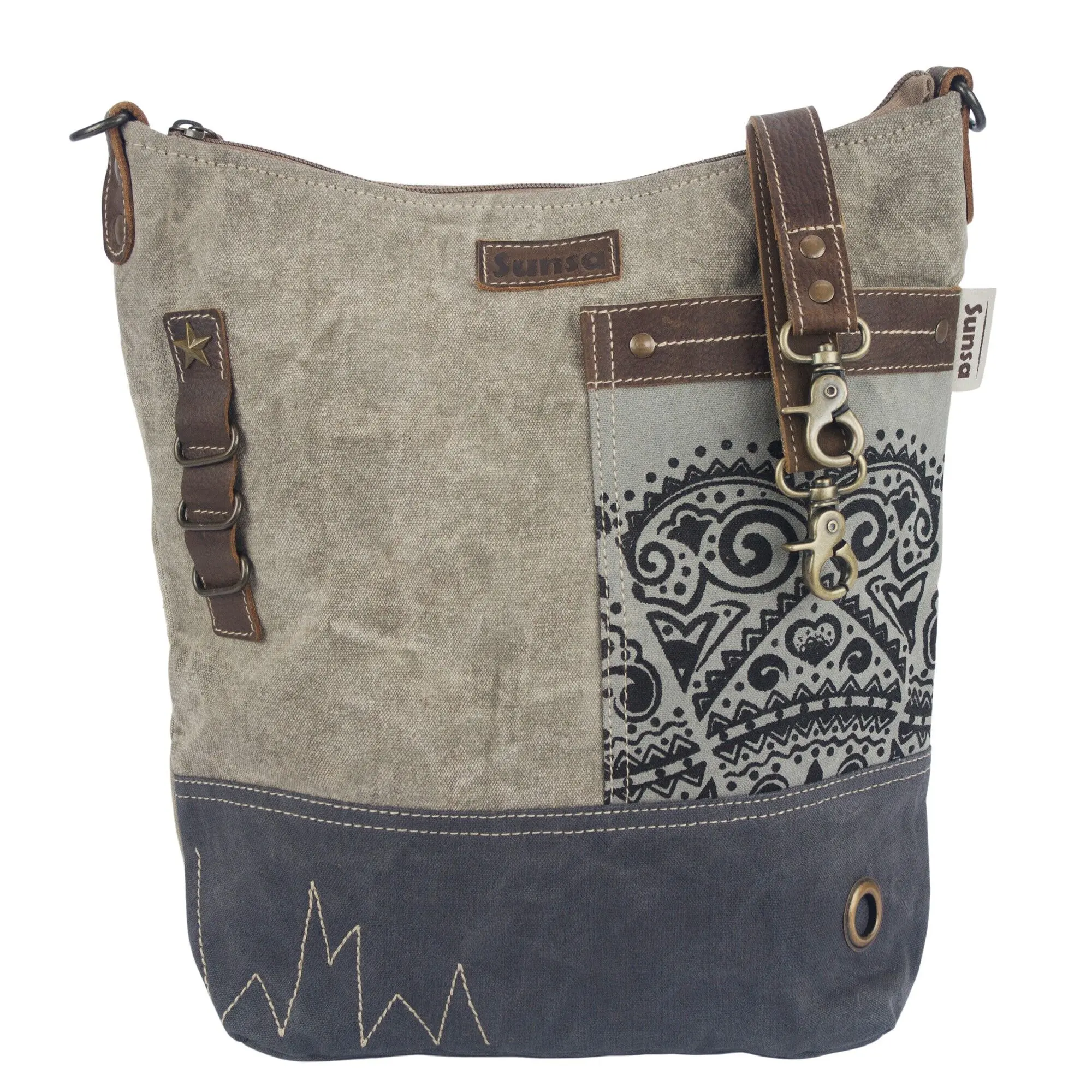Sunsa Canvas Damen Umhängetasche, graue Crossbody Hobo Tasche Mandala Bag