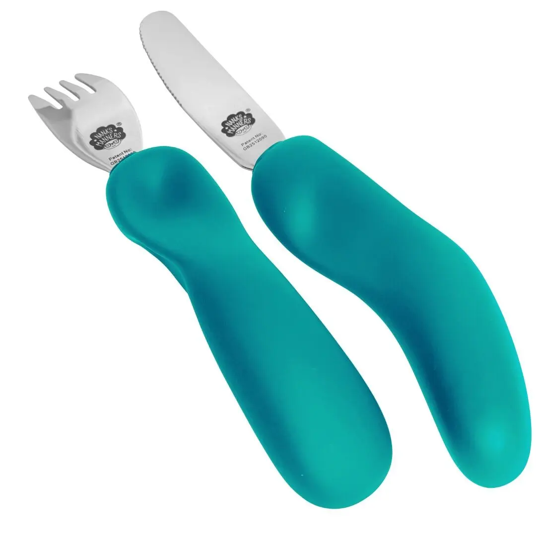 Stage 3 - Teal Blue - Children's Cutlery - Knife & Fork