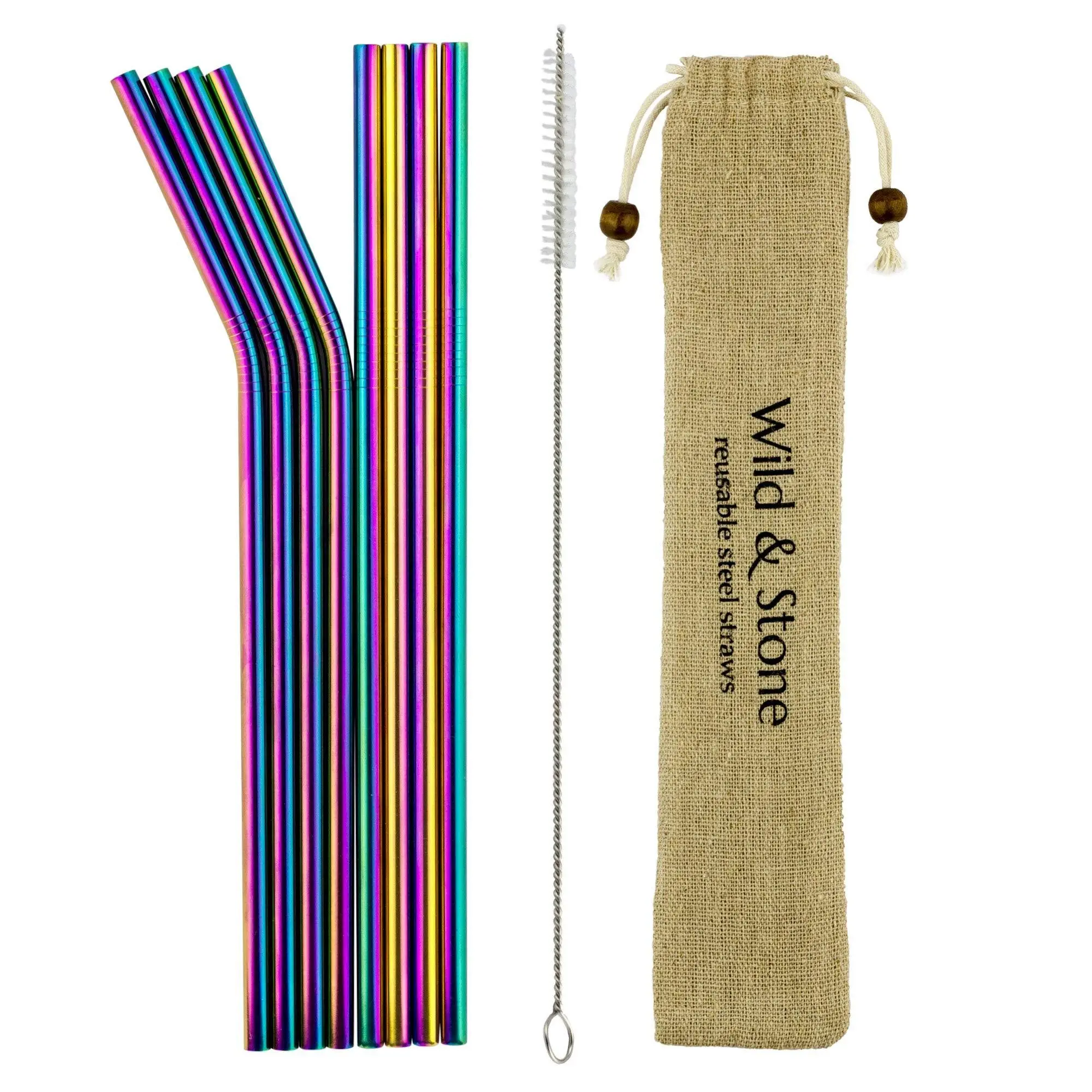Wiederverwendbare Metalltrinkhalme - Edelstahl - Regenbogenfarbe - 8er Pack