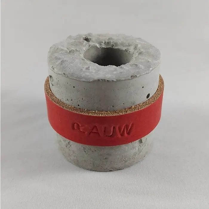 Rohbeton-Design-Kerzenhalter rund Industriezement - Rot