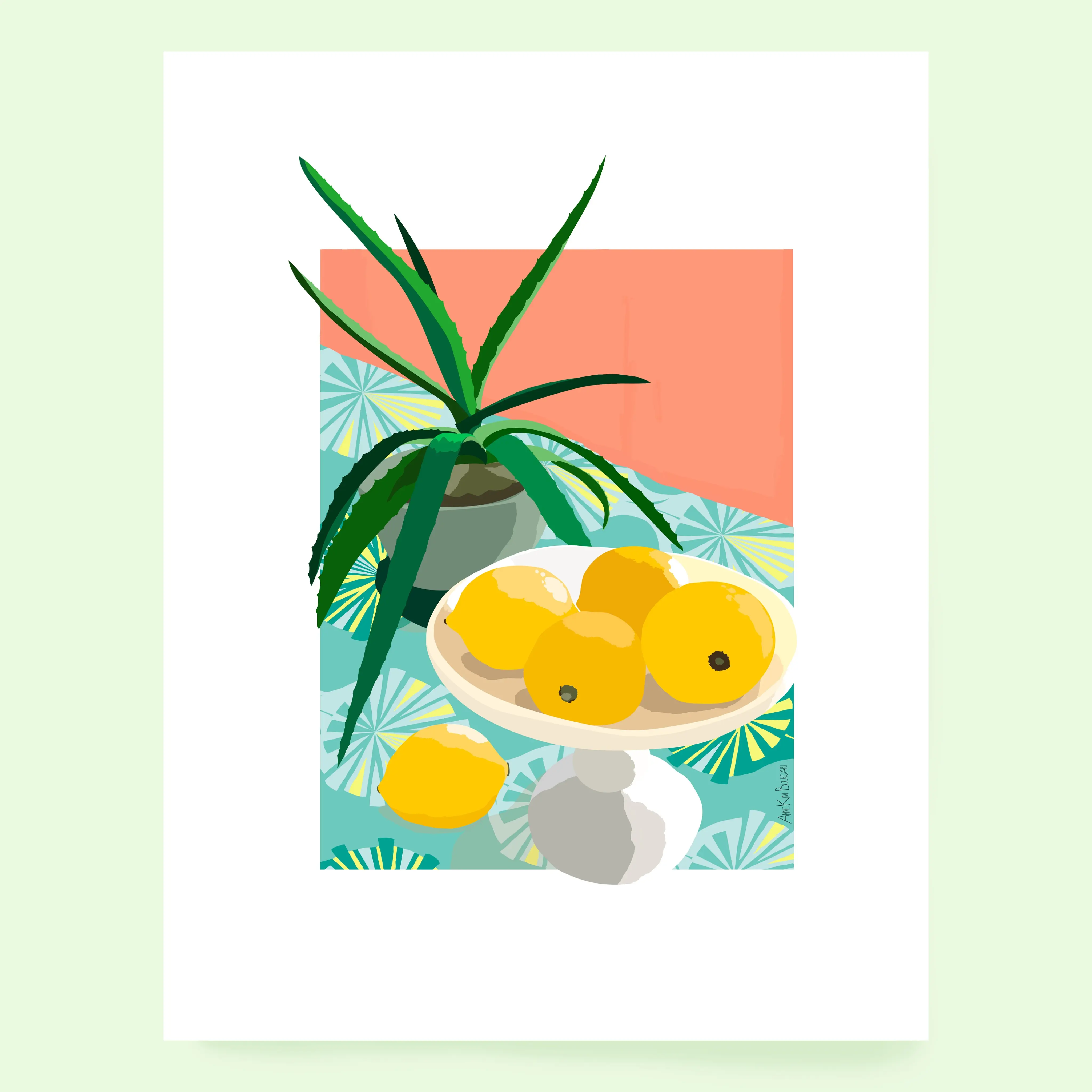 Poster Lemons aloe vera still life A4 format