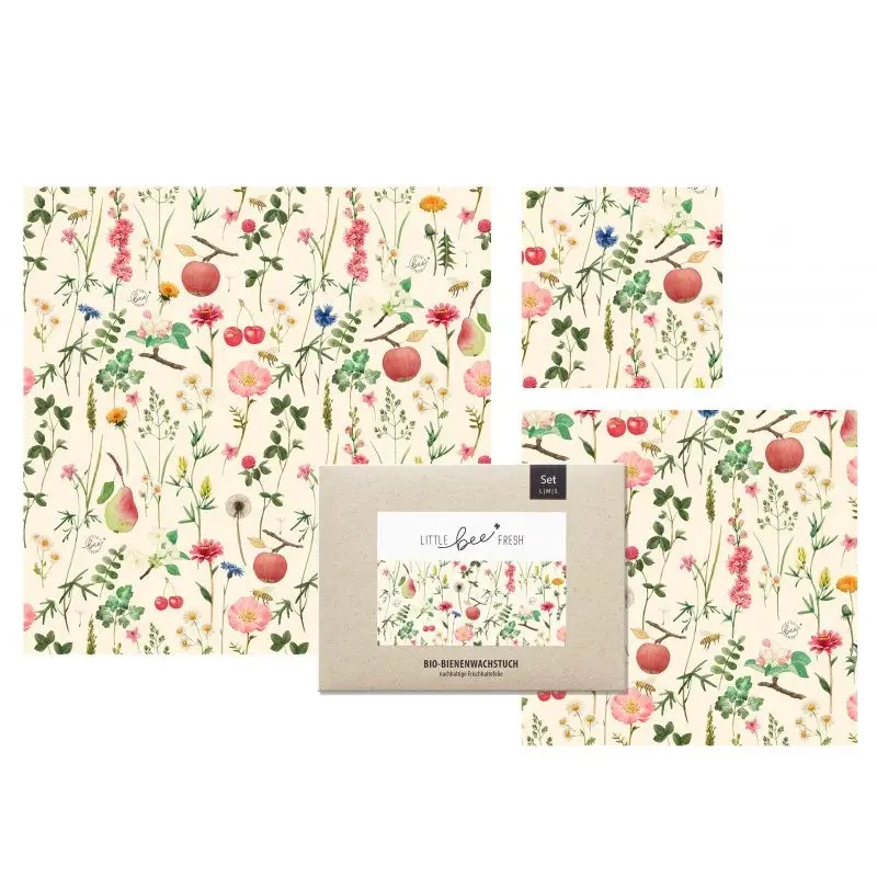 Organic beeswax wraps starter set (“L/M/S”) – meadow orchard
