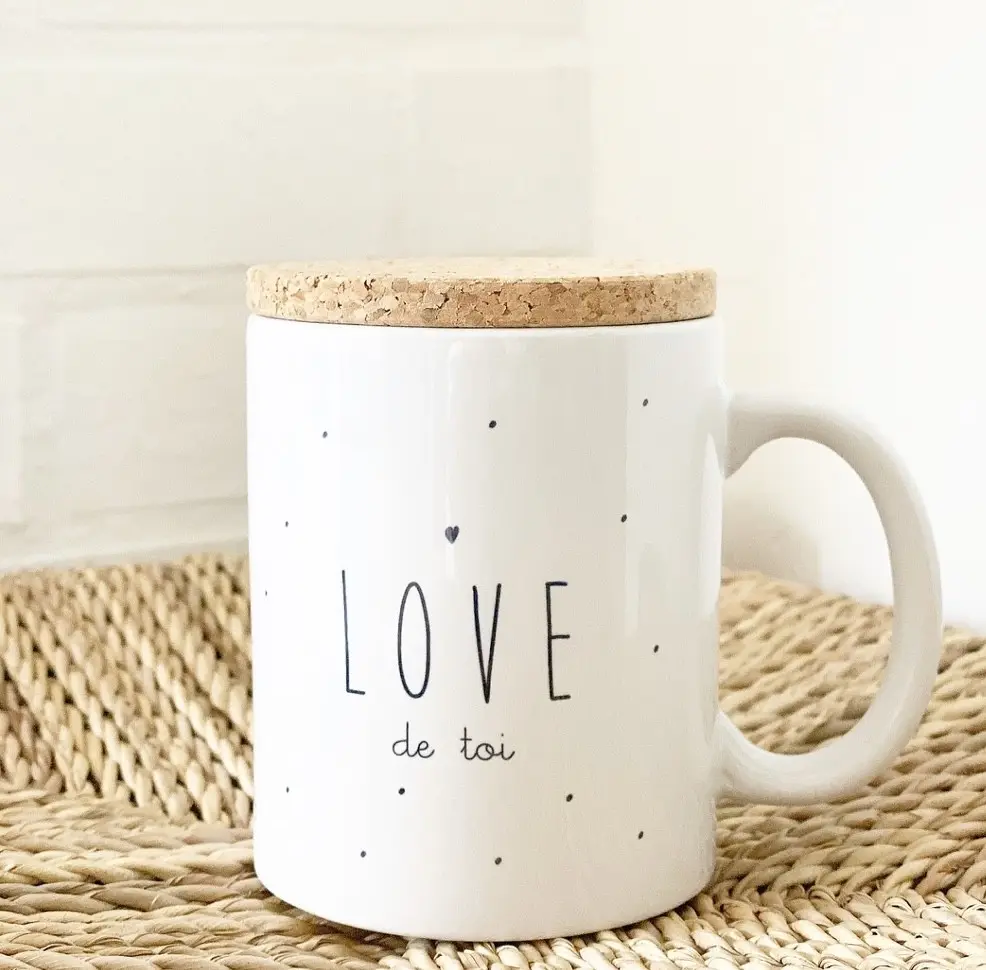 Mug "Love de toi" avec son couvercle en liège