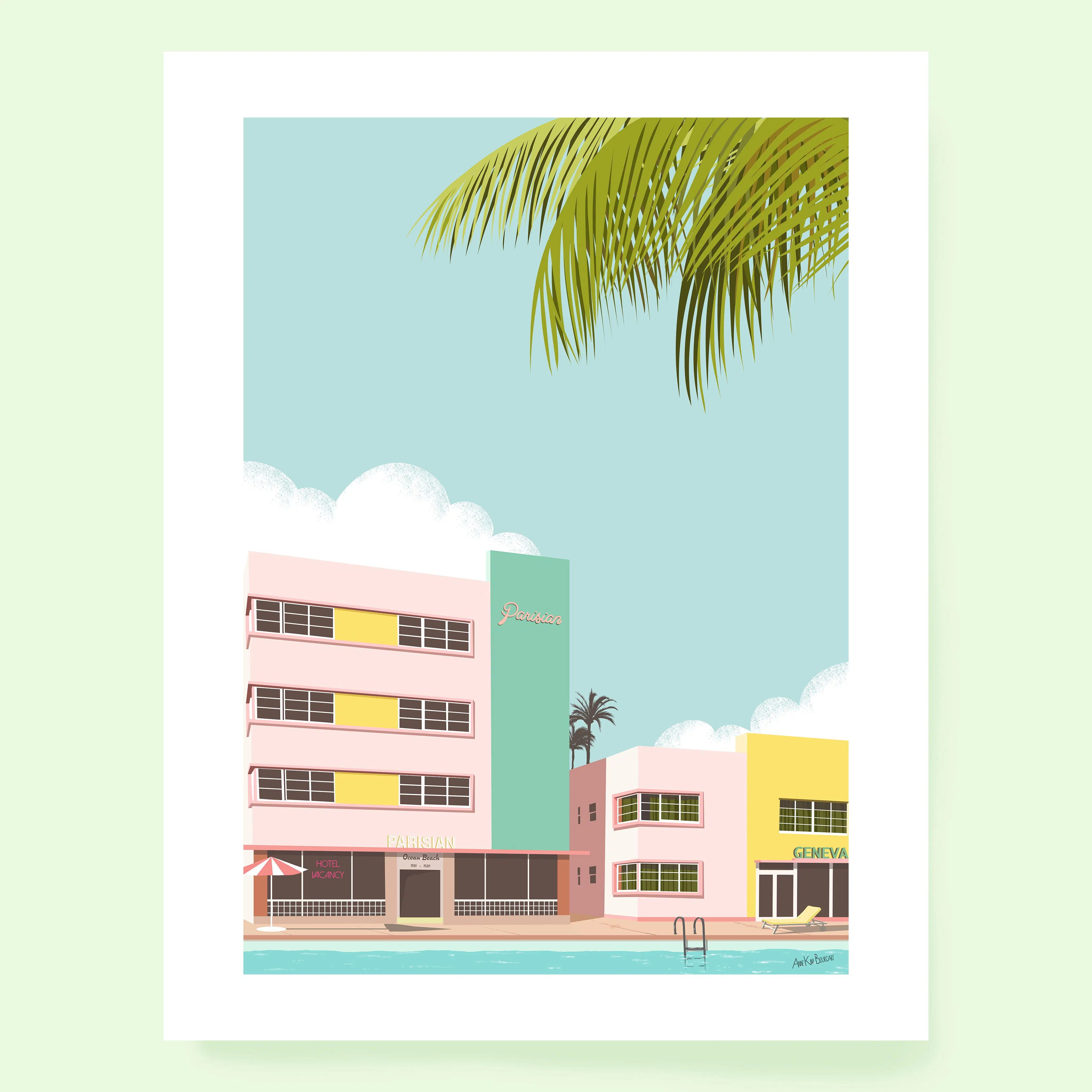 Parisian Hotel A4 poster, Miami, Florida, vintage hotel