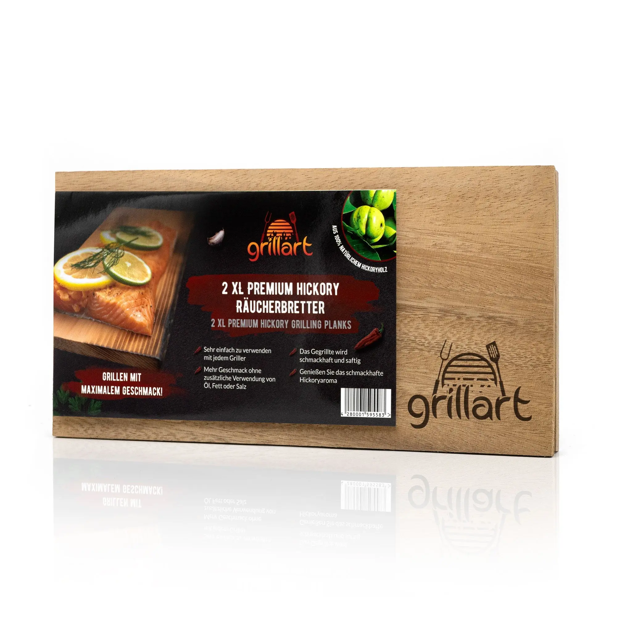 grillart® Premium Räucherbretter hergestellt aus 100% natürlichem Holz für einen besonderen Grillgeschmack - Hickory - 2er Set