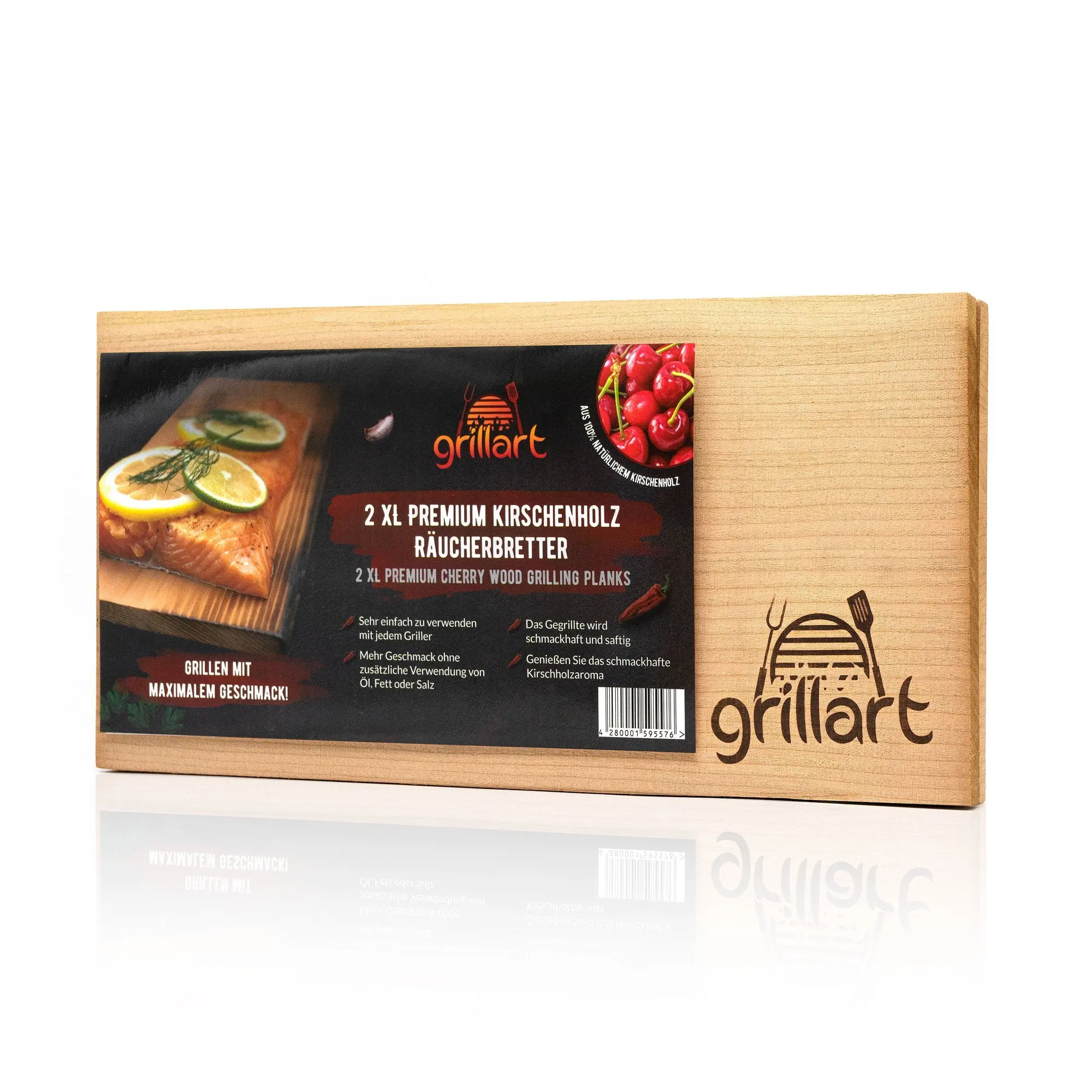 grillart® Premium Räucherbretter hergestellt aus 100% natürlichem Holz für einen besonderen Grillgeschmack - Kirsche - 2er Set