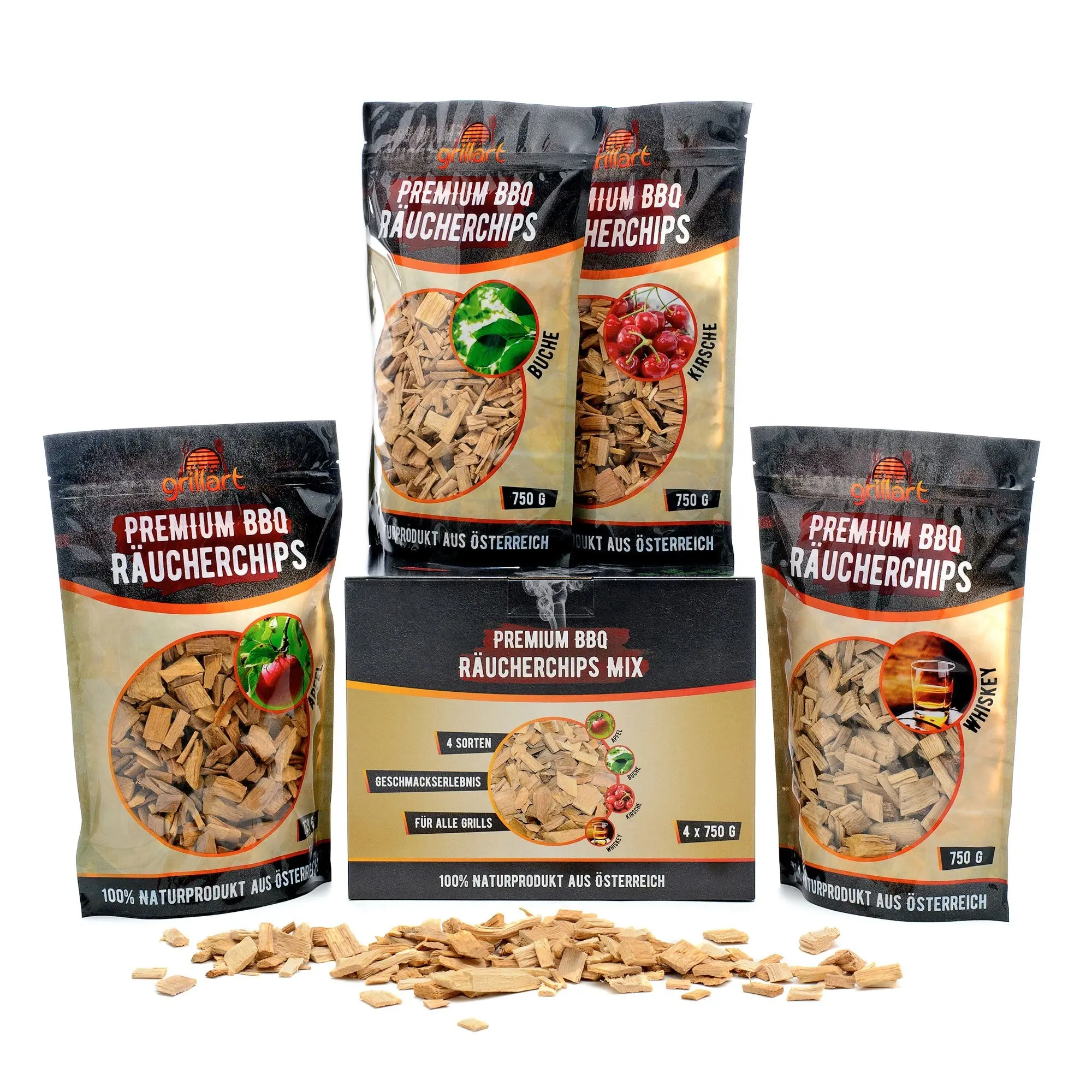 XL Premium Räucherchips Mix - sehr rauchaktives Räucherholz / Holzhackschnitzel - Vorteilspack
