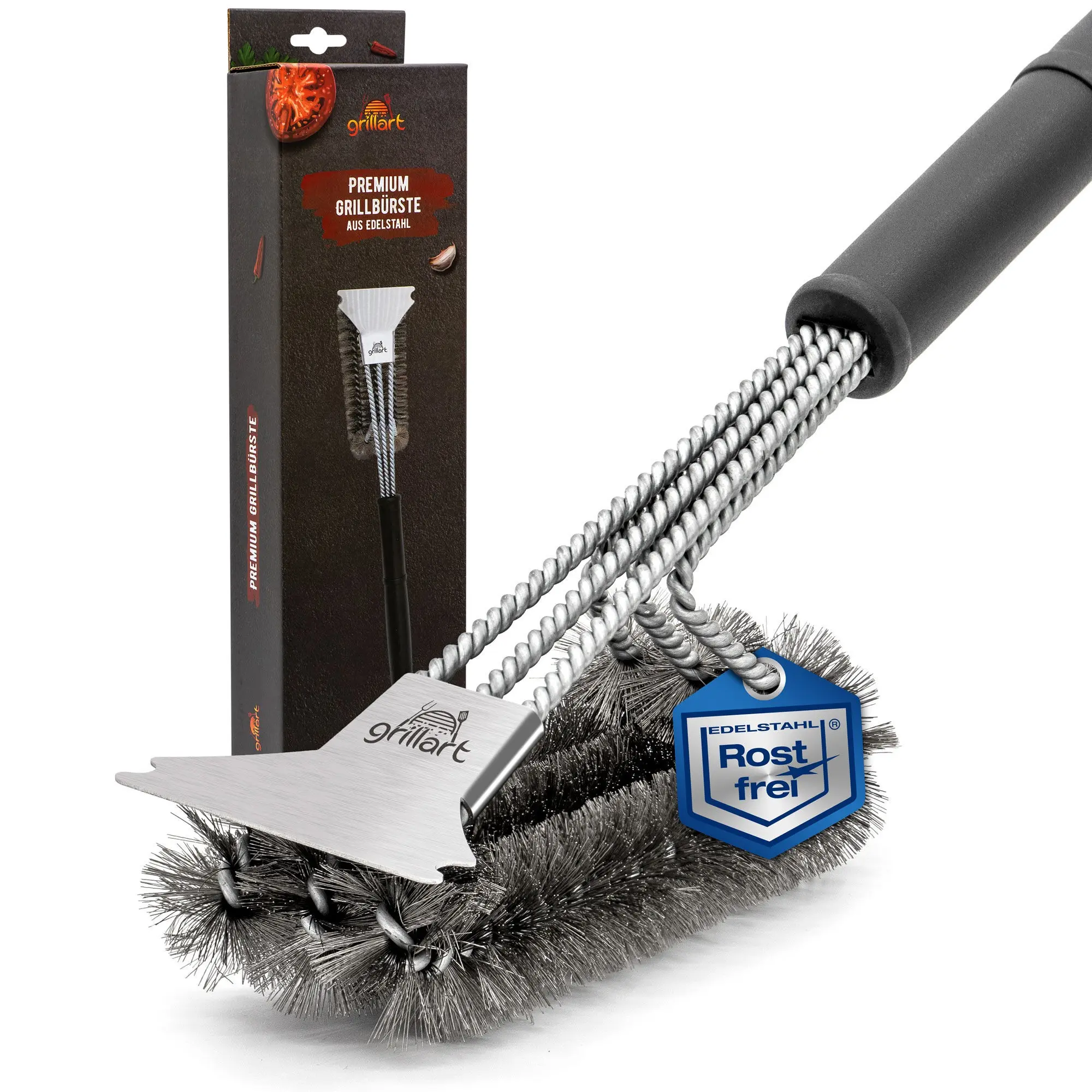Hochwertige Profi BBQ Grillbürste aus Edelstahl - 360° Reinigung
