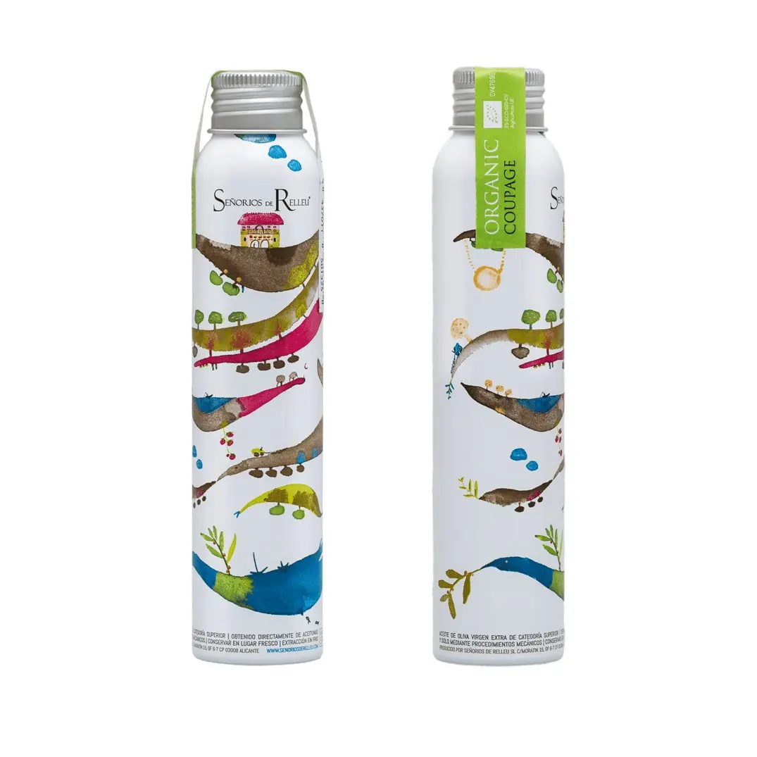 Botella de aluminio con 100 ml de Aceite de Oliva Virgen Extra ECOLOGICO ORGANIC.