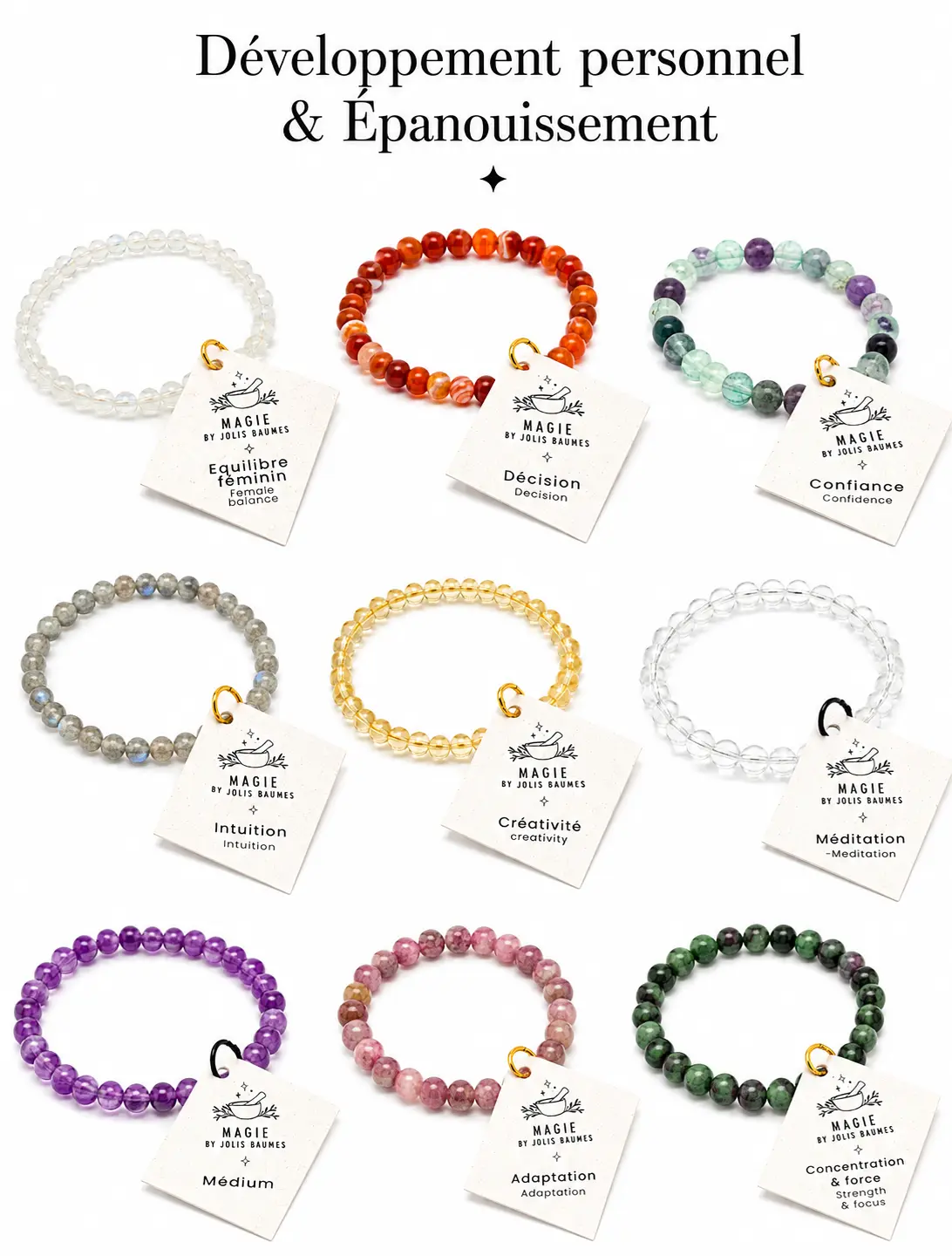 Premium starter kit with 45 natural stone bracelets + display stand + guide