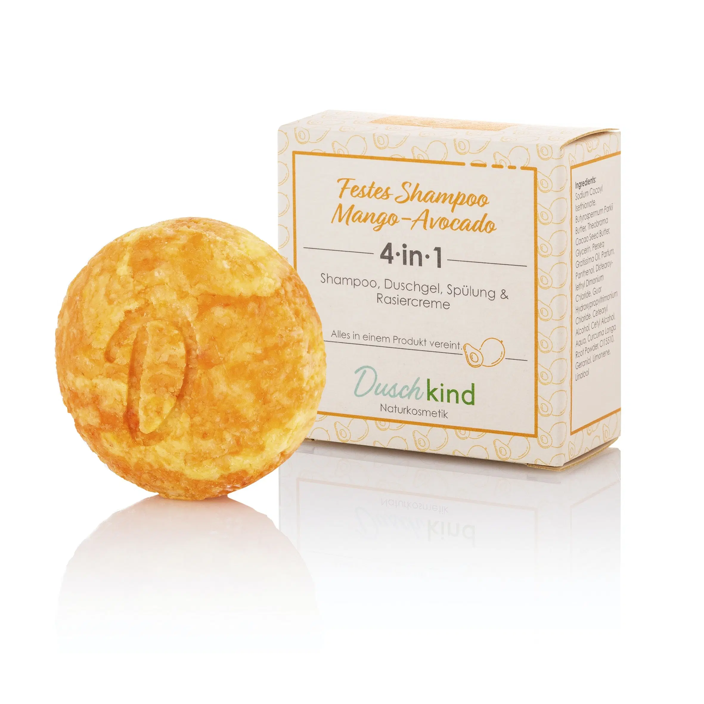 Duschkind Naturkosmetik festes Shampoo Mango Avocado mit Avocadoöl