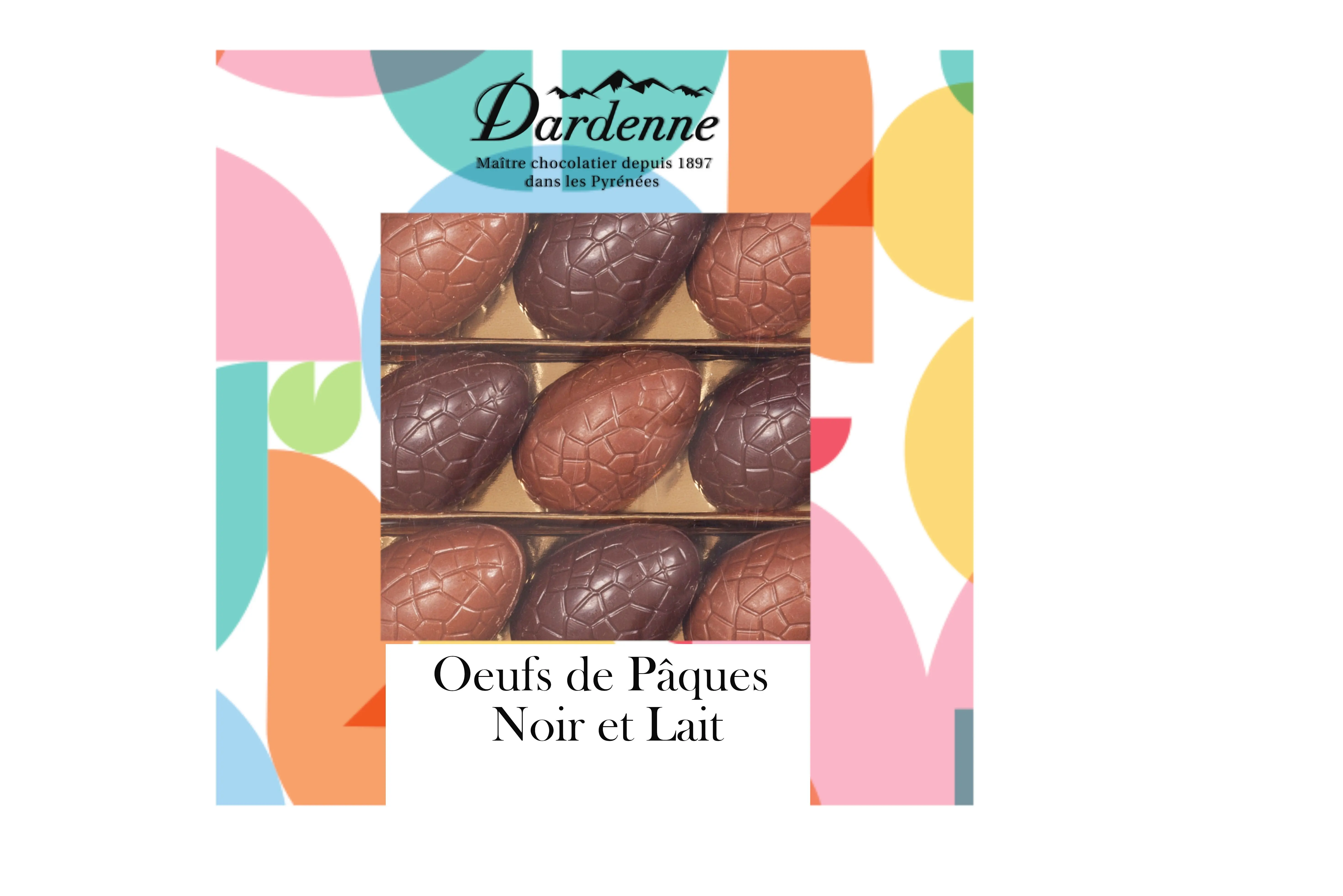 Surtido de huevos de Pascua de praliné: 4 oscuros, 5 con leche - 100g