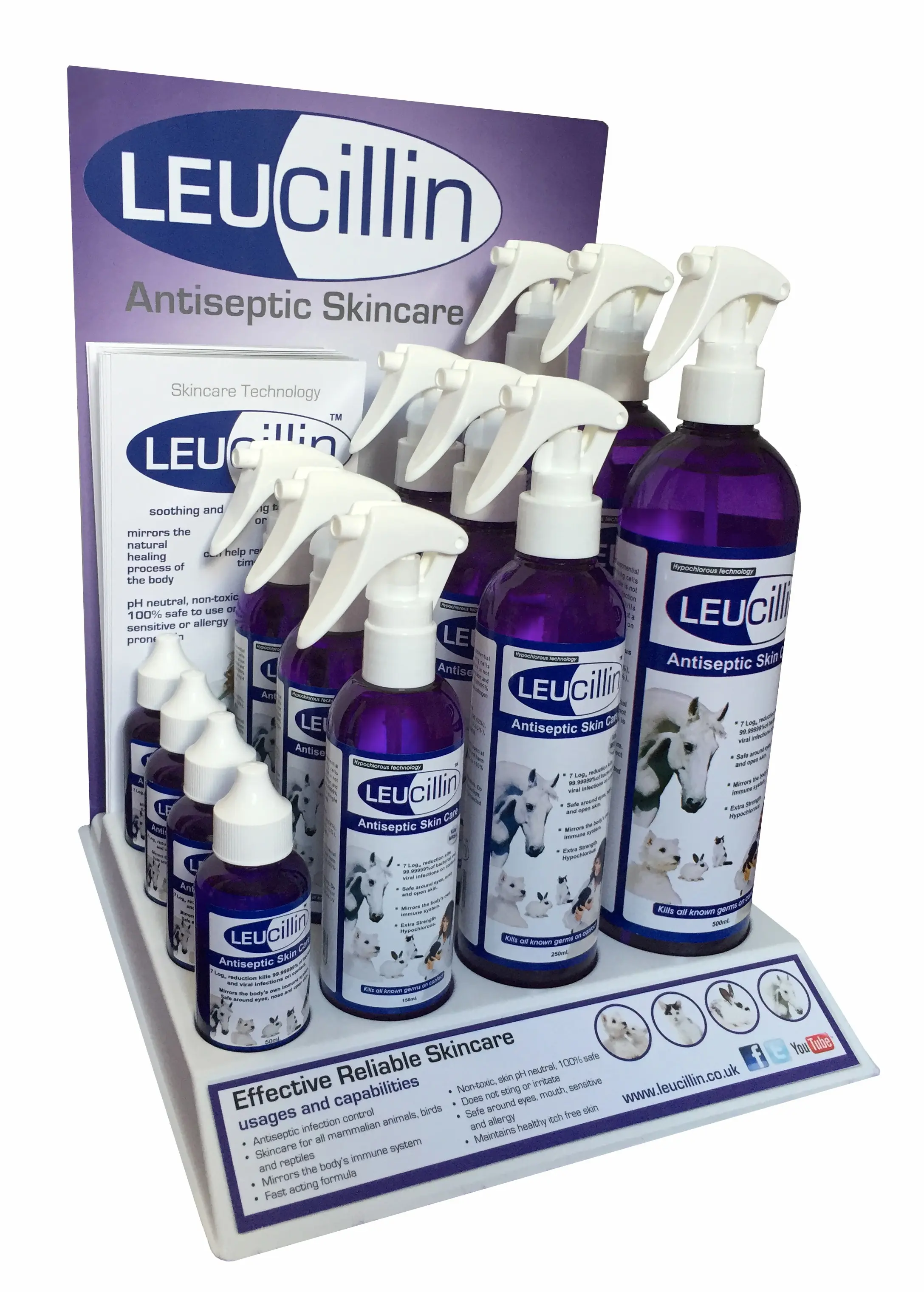 Leucillin Natürliches antiseptisches Spray | POS-Starterpaket für den Einzelhandel | Antibakteriell, antimykotisch und antiviral | für Hunde, Katzen und alle Tiere | für juckende Haut und alle Hautpflege-Gesundheit | POS-Starterpaket für den Einzelhandel