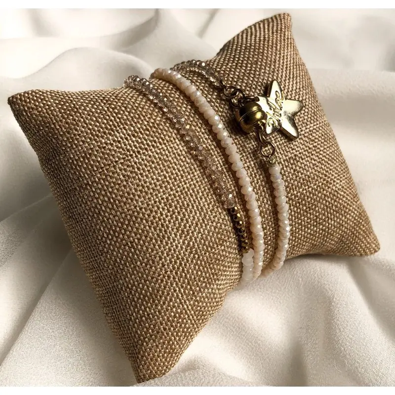 Triple crystal and hemtatite bracelet, nude and gold