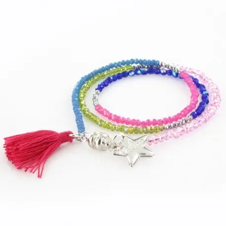 Women's triple silver and multicolored bracelet.5
