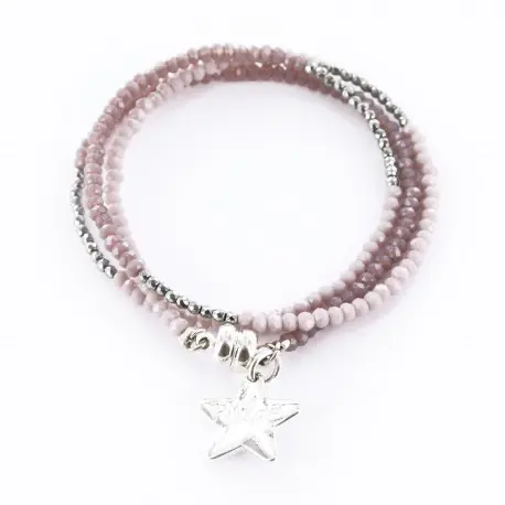 Women's triple silver and mauve bracelet