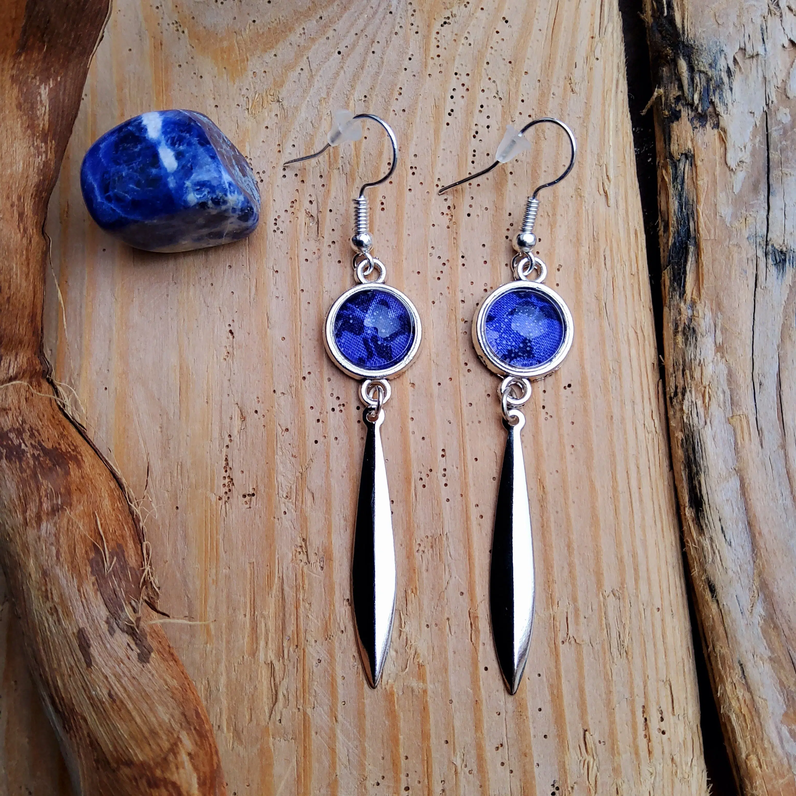 Lavender blue Jade earrings, Liberty fabric, silver metal