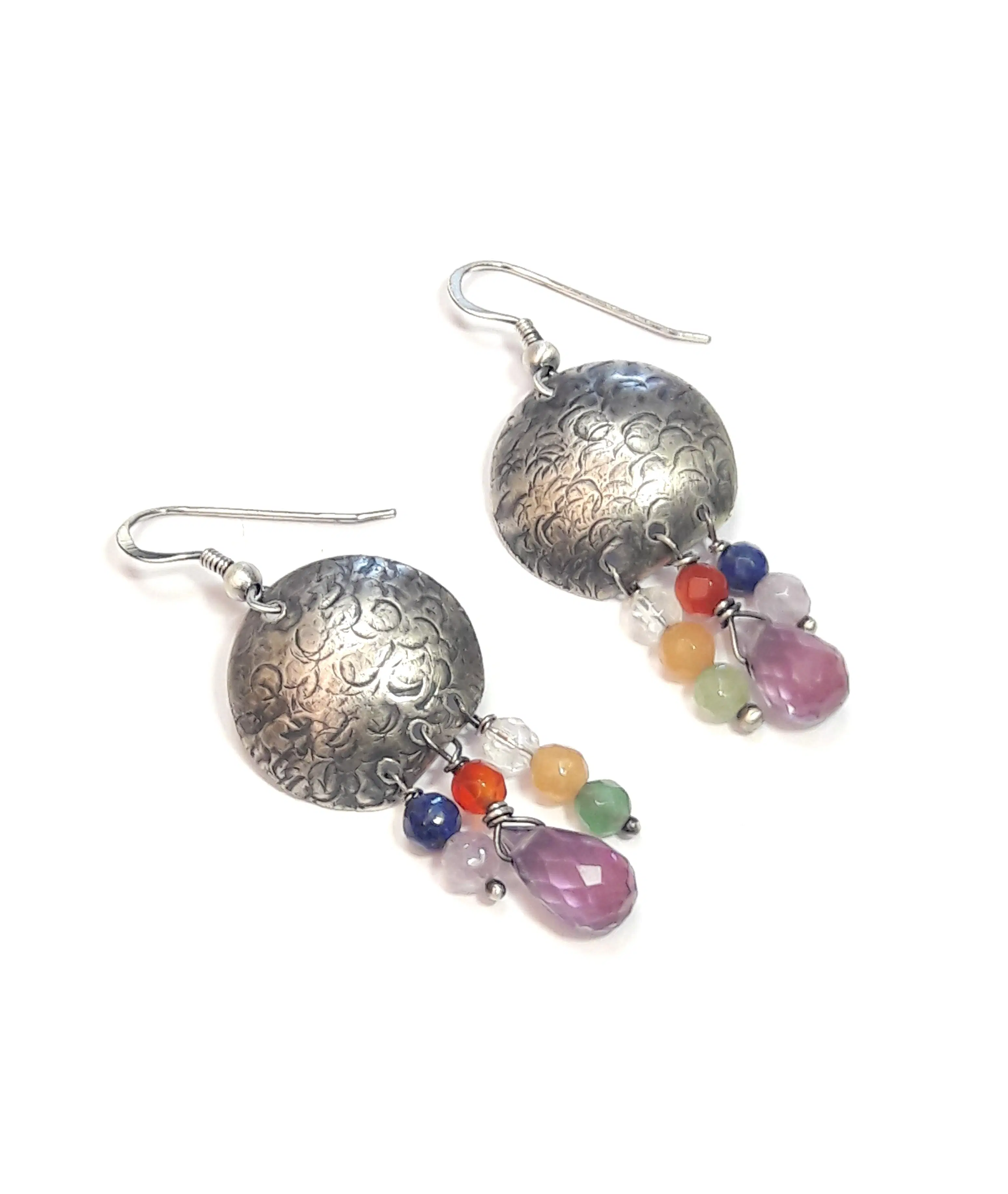 Boucles D'Oreilles Ethniques Salvador Argent 925 et Pierres Naturelles