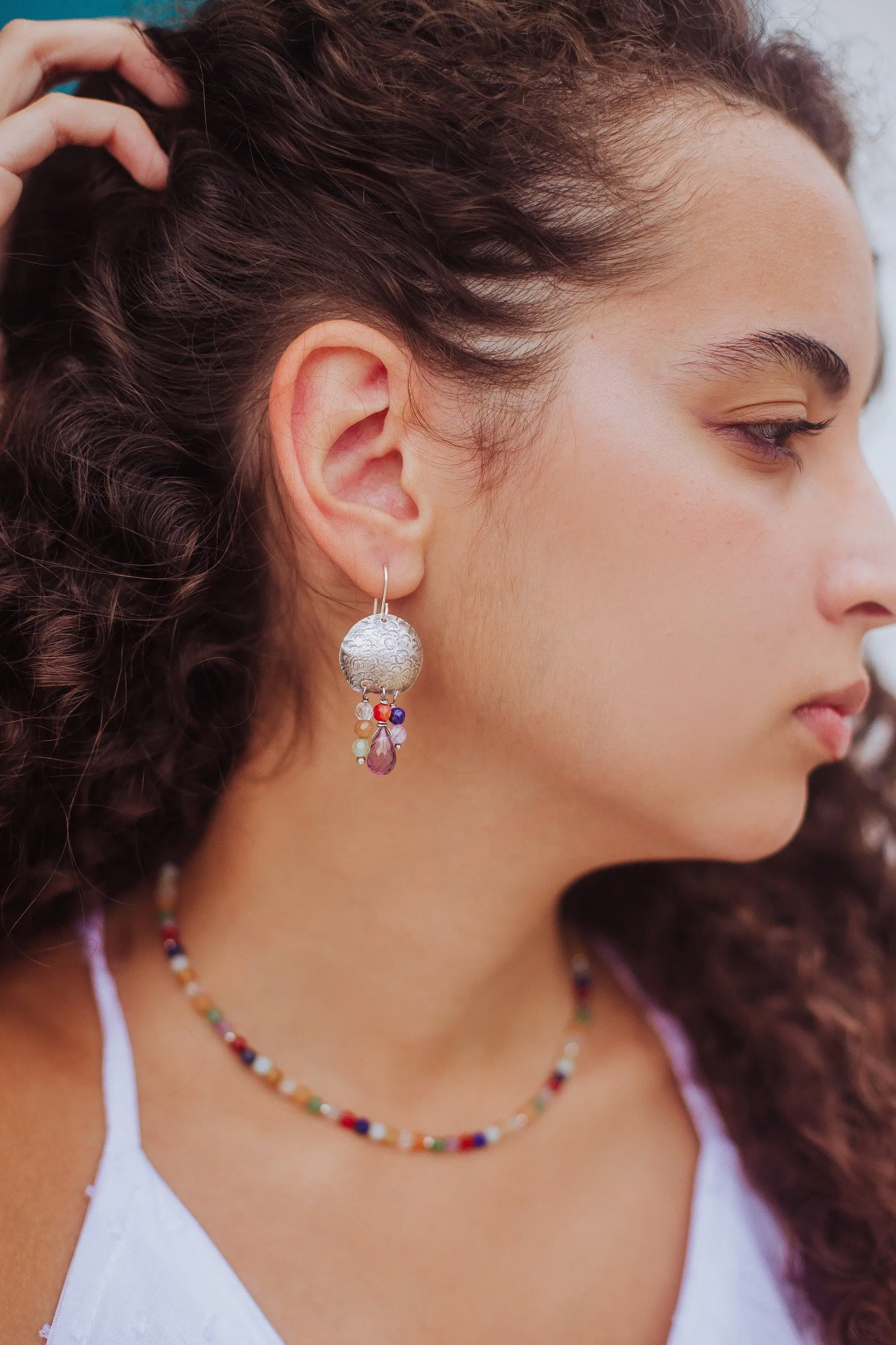 Boucles D'Oreilles Ethniques Salvador Argent 925 et Pierres Naturelles
