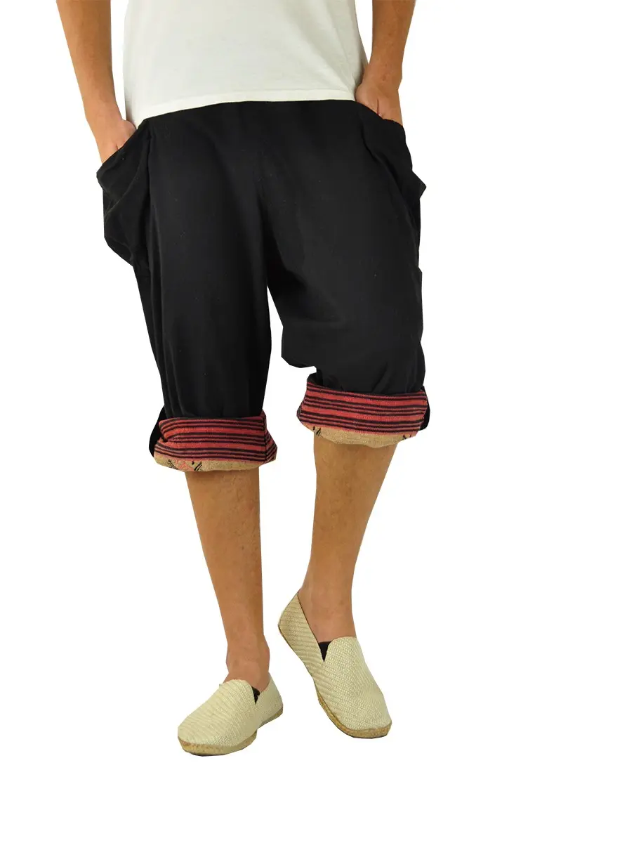 virblatt - pantalones bombachos cortos hombre | algodón | Pantalones de verano pantalones cortos Pantalones de verano Aladdin hombres Pantalones cortos Hippie 3/4 pantalones hombres - generosamente negro XXL
