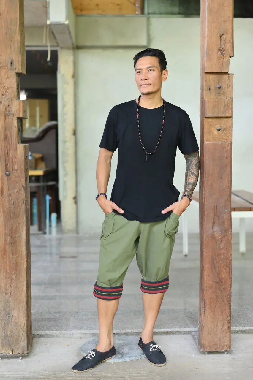 virblatt - pantalones bombachos cortos hombre | 100% algodón | Pantalones de verano pantalones cortos Verano Aladdin pantalones hombres Pantalones cortos Hippie 3/4 pantalones hombres - verde generoso S-M