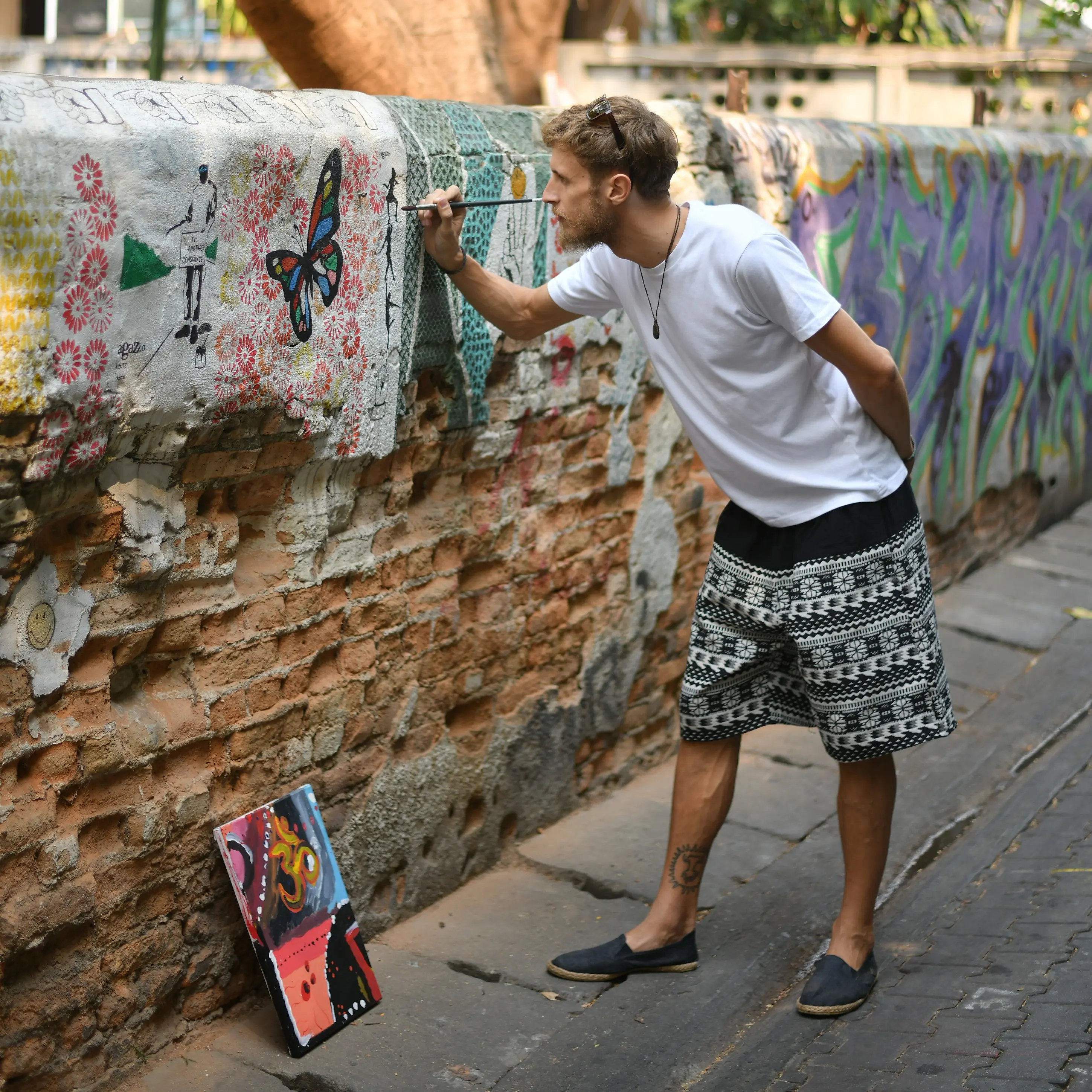 virblatt - pantalones bombachos cortos hombre | algodón | Aladino pantalones cortos hombre verano pantalones cortos hombre bermudas hippie - Quintessence L-XL negro