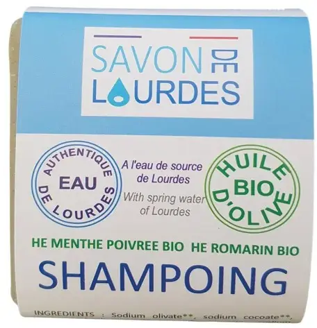 Solid Lourdes shampoo with organic and natural active ingredients