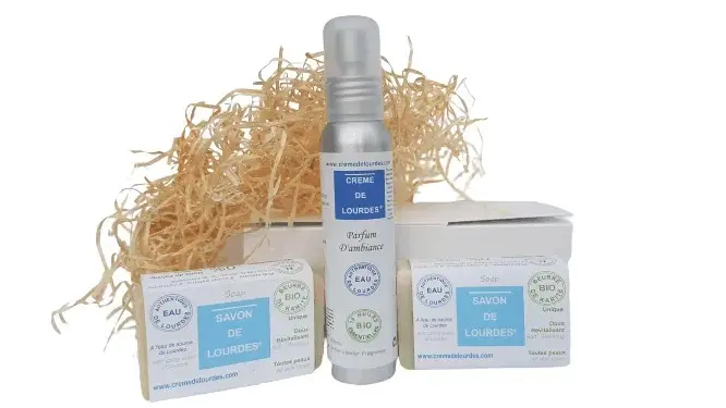 Crème de Lourdes gift box n°3: Duo of Lourdes Soaps and Room Spray