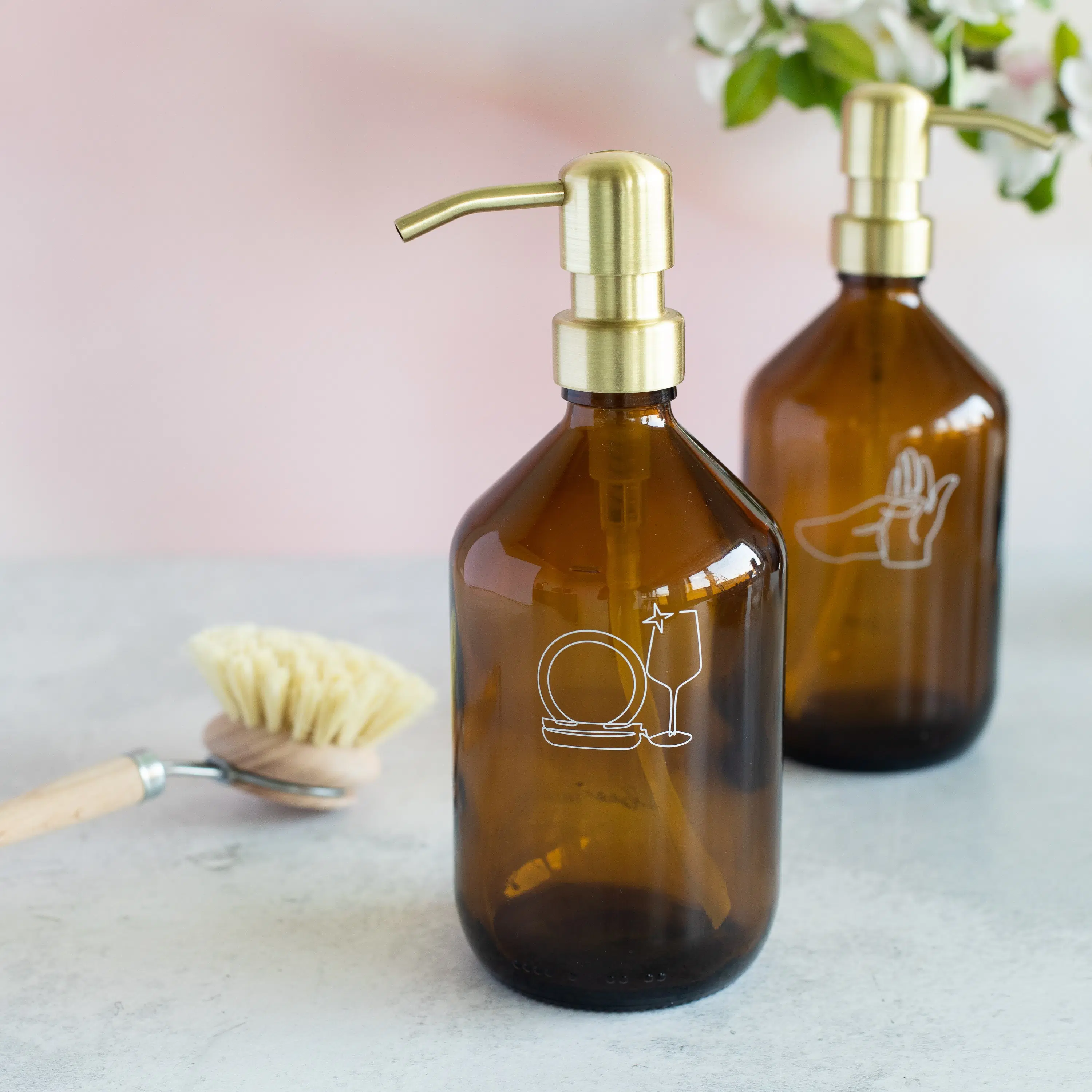 Soap dispenser amber glass 500 ml - tableware + pump dispenser "gold"