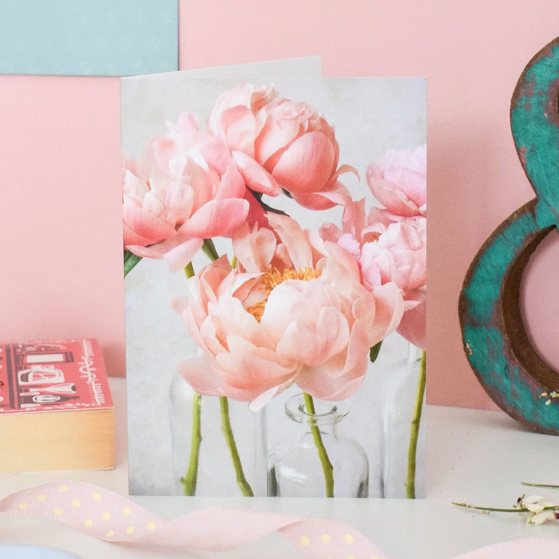 Floral Coral Peonies Card