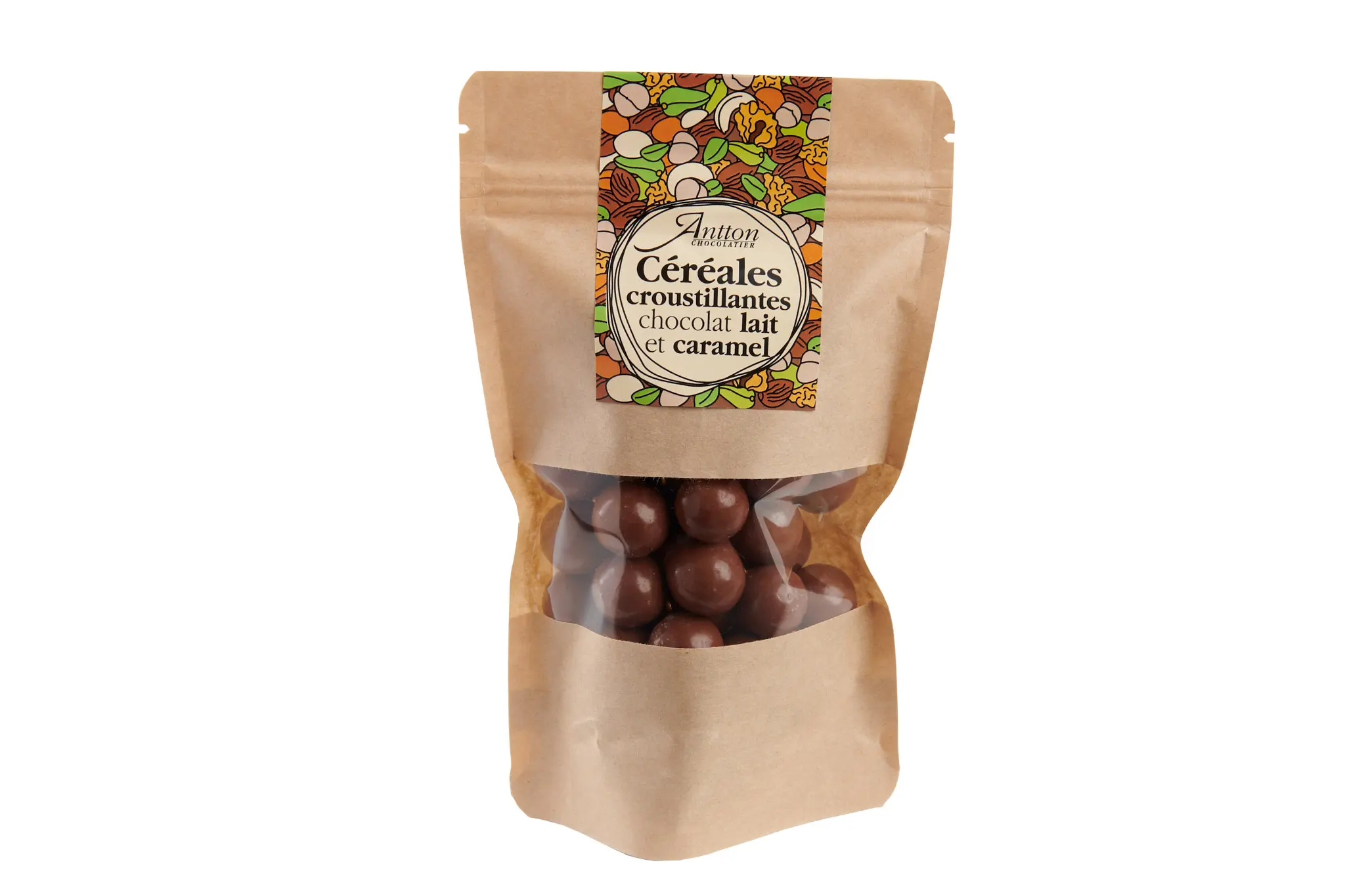 Bag of crispy cereals, milk chocolate caramel, 110 g
