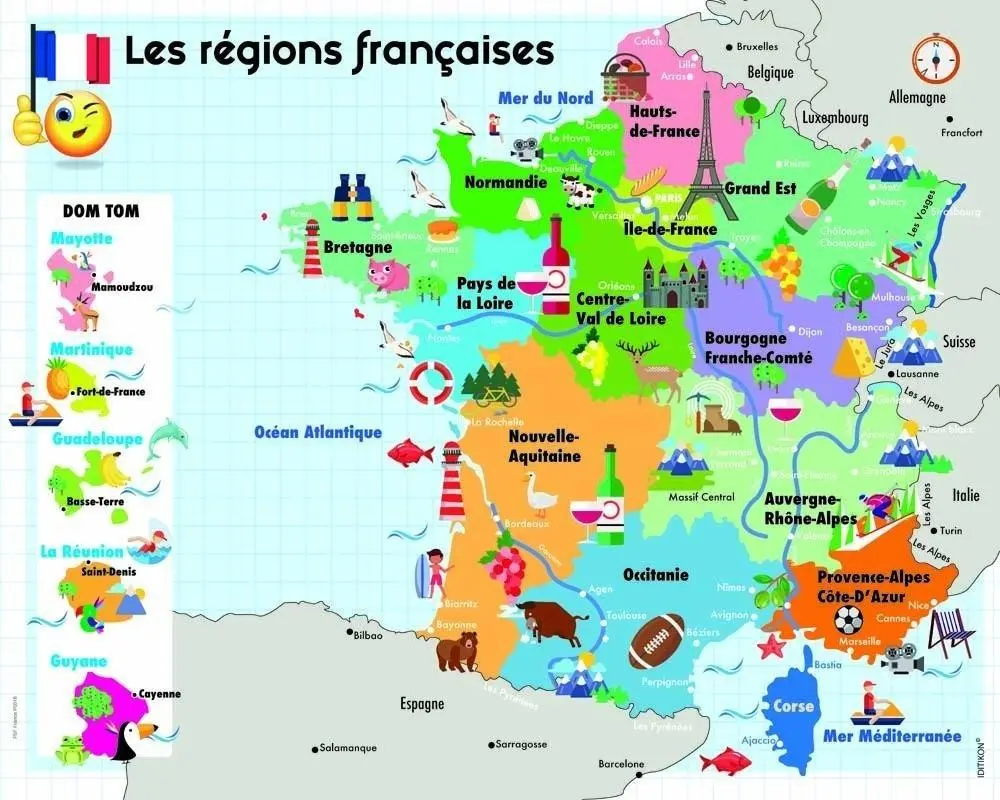 Educational laminated poster: The regions of France 40cm x 50cm
